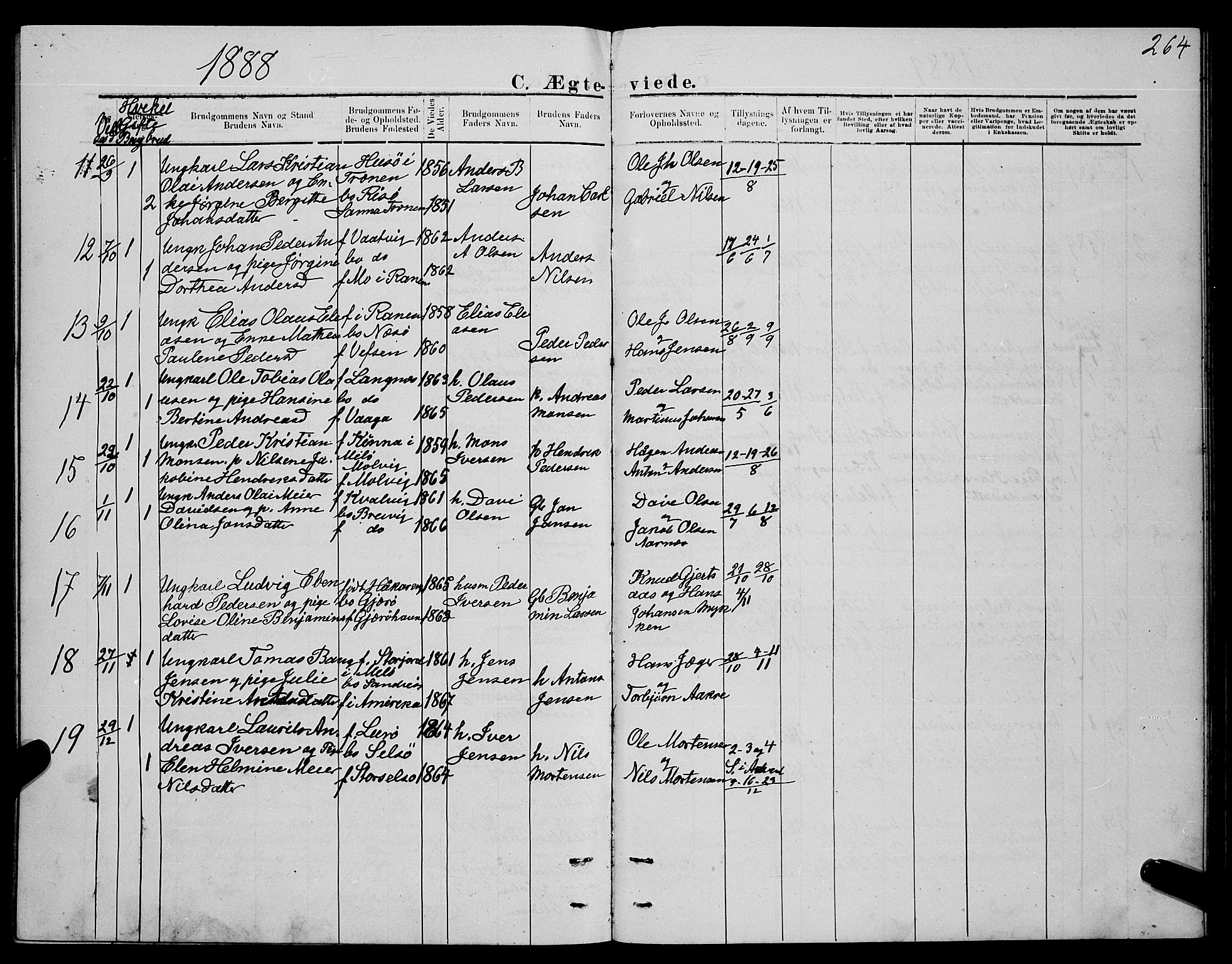 Ministerialprotokoller, klokkerbøker og fødselsregistre - Nordland, SAT/A-1459/841/L0620: Parish register (copy) no. 841C04, 1877-1896, p. 264