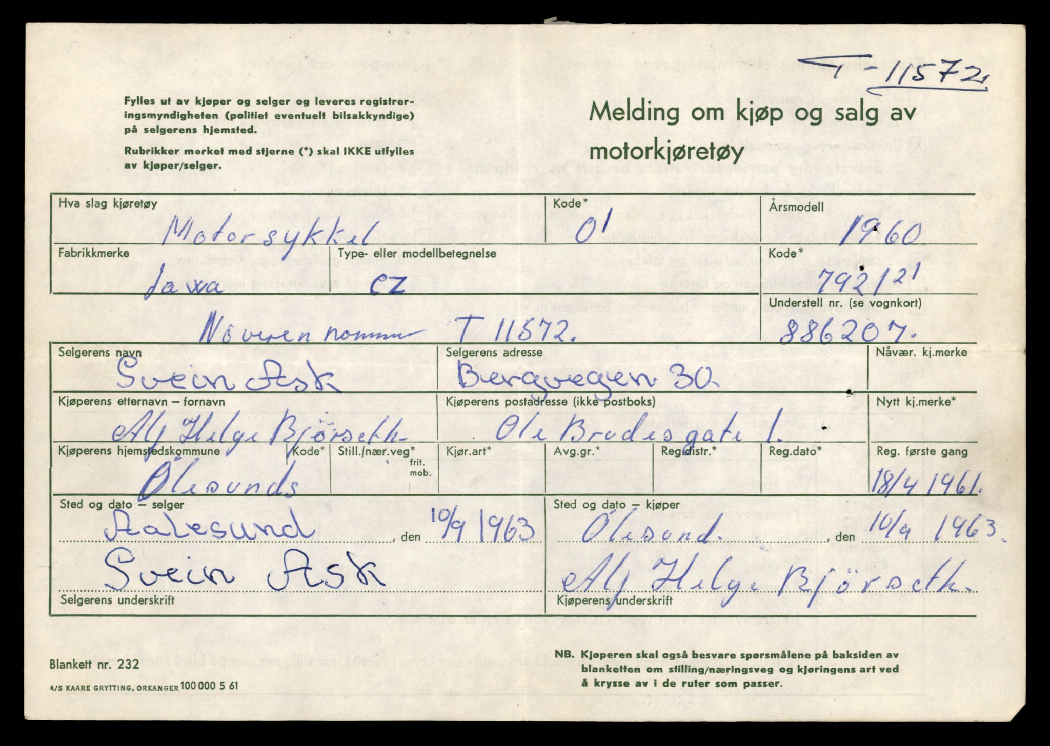 Møre og Romsdal vegkontor - Ålesund trafikkstasjon, AV/SAT-A-4099/F/Fe/L0029: Registreringskort for kjøretøy T 11430 - T 11619, 1927-1998, p. 2337