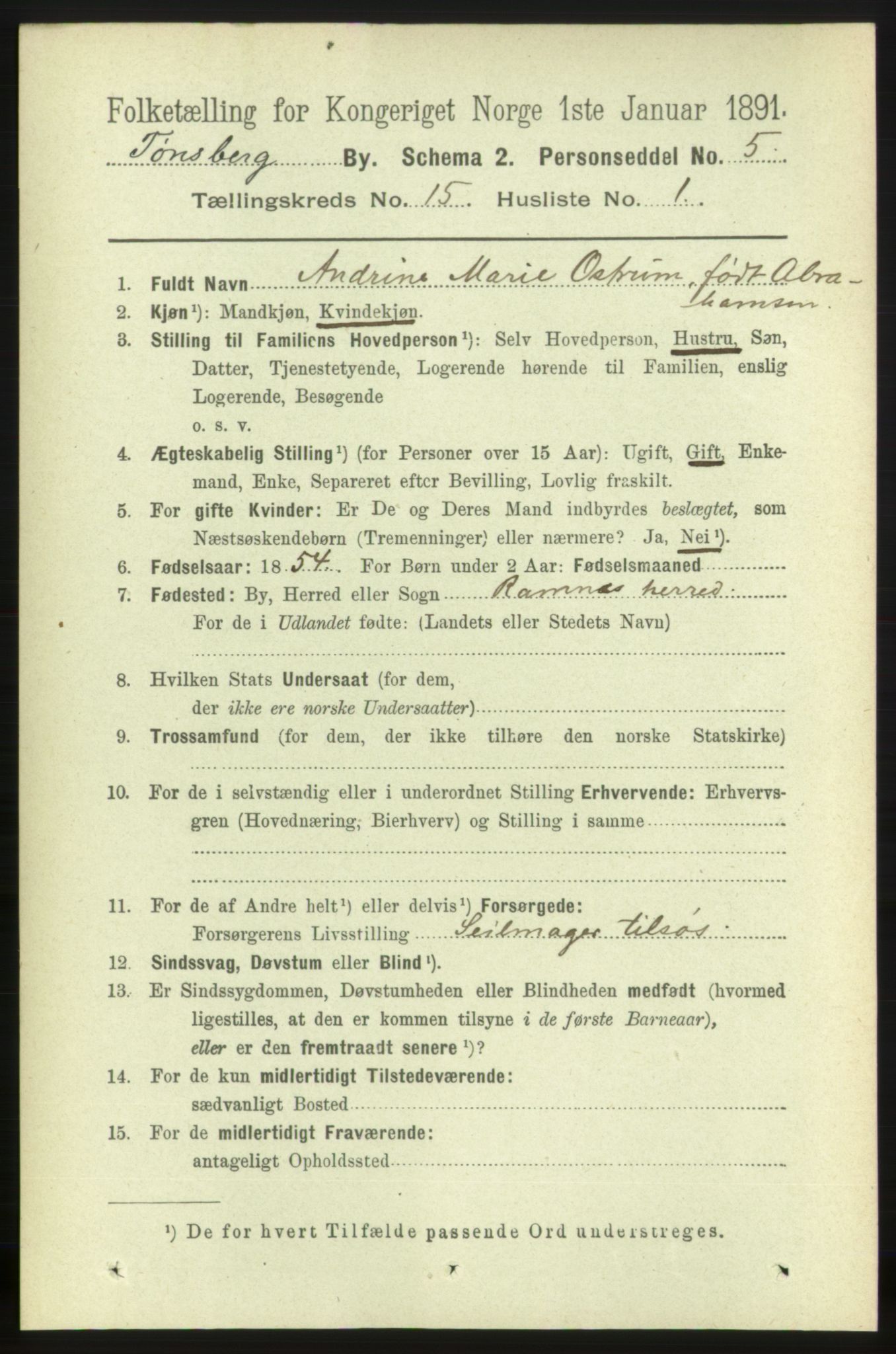 RA, 1891 census for 0705 Tønsberg, 1891, p. 4678