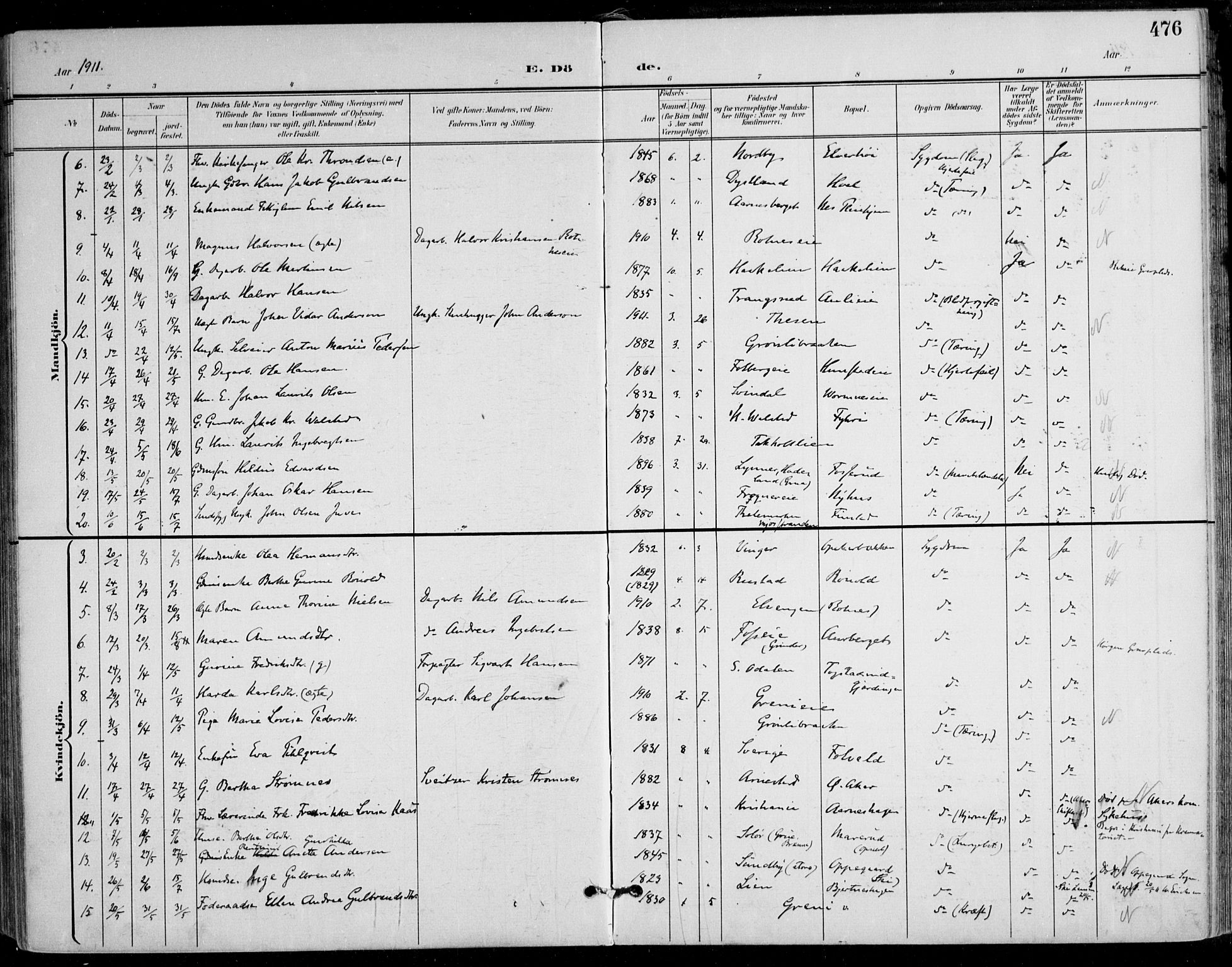 Nes prestekontor Kirkebøker, AV/SAO-A-10410/F/Fa/L0011: Parish register (official) no. I 11, 1899-1918, p. 476