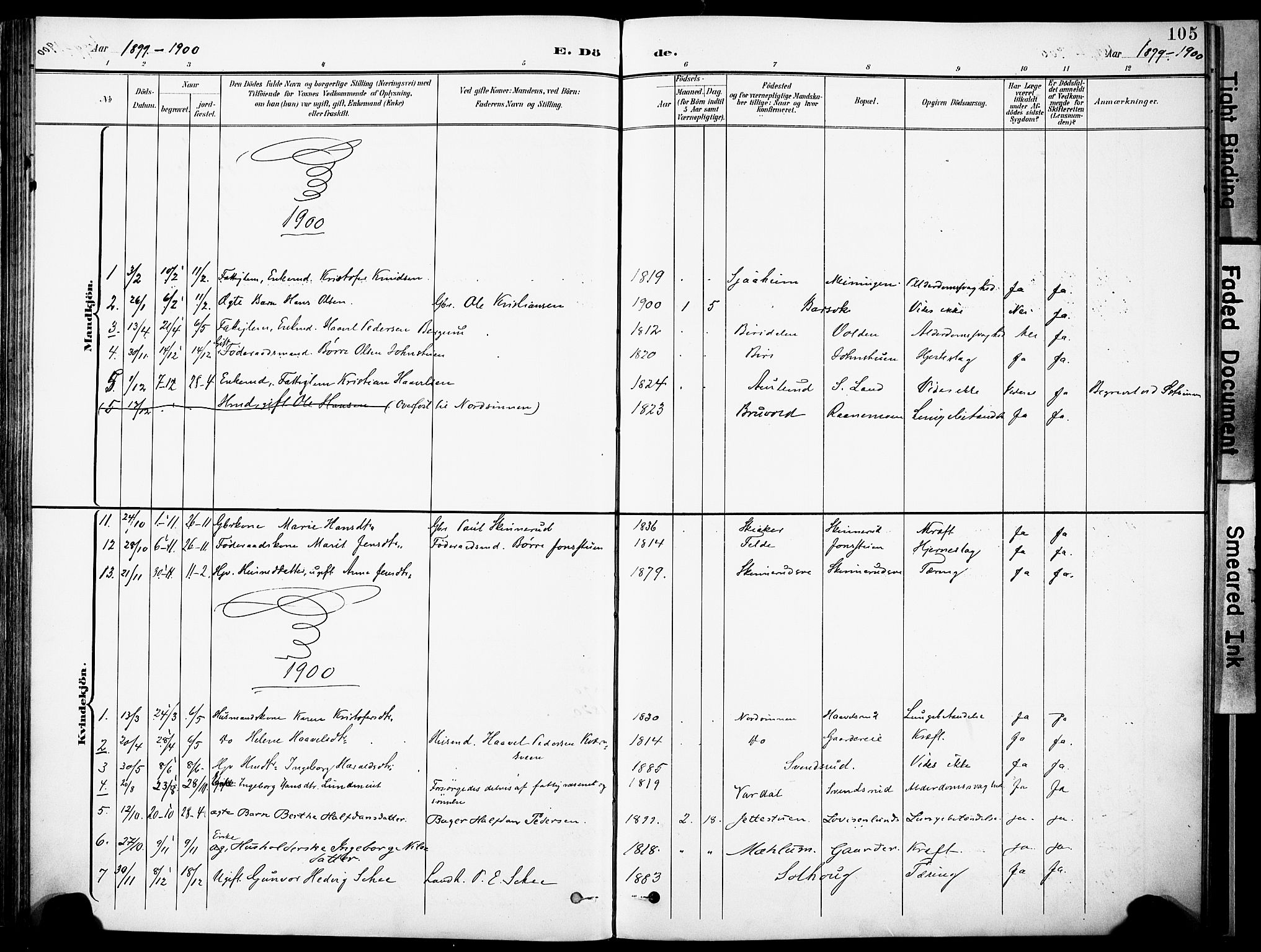 Nordre Land prestekontor, SAH/PREST-124/H/Ha/Haa/L0006: Parish register (official) no. 6, 1897-1914, p. 105