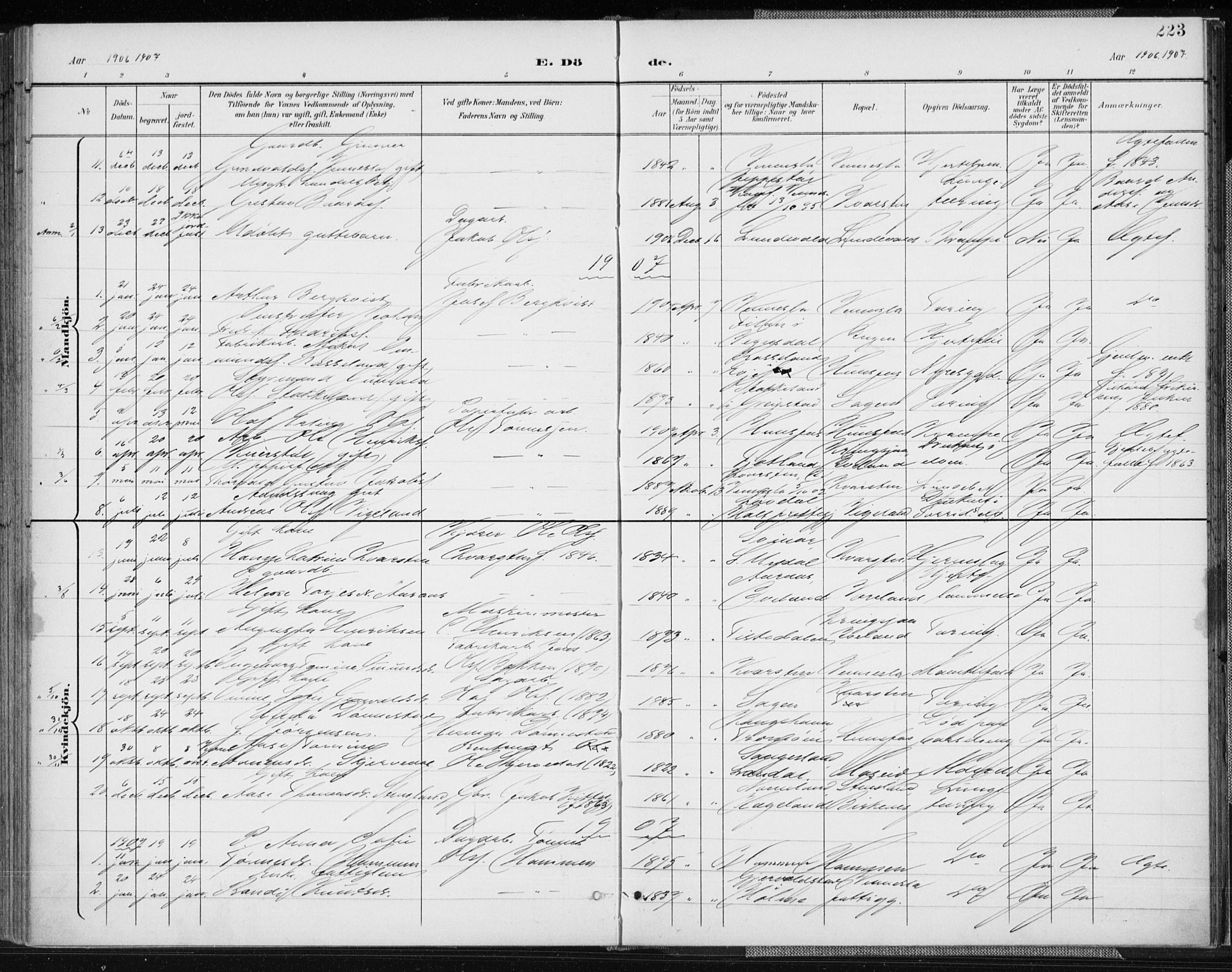 Vennesla sokneprestkontor, AV/SAK-1111-0045/Fa/Fab/L0005: Parish register (official) no. A 5, 1897-1909, p. 223