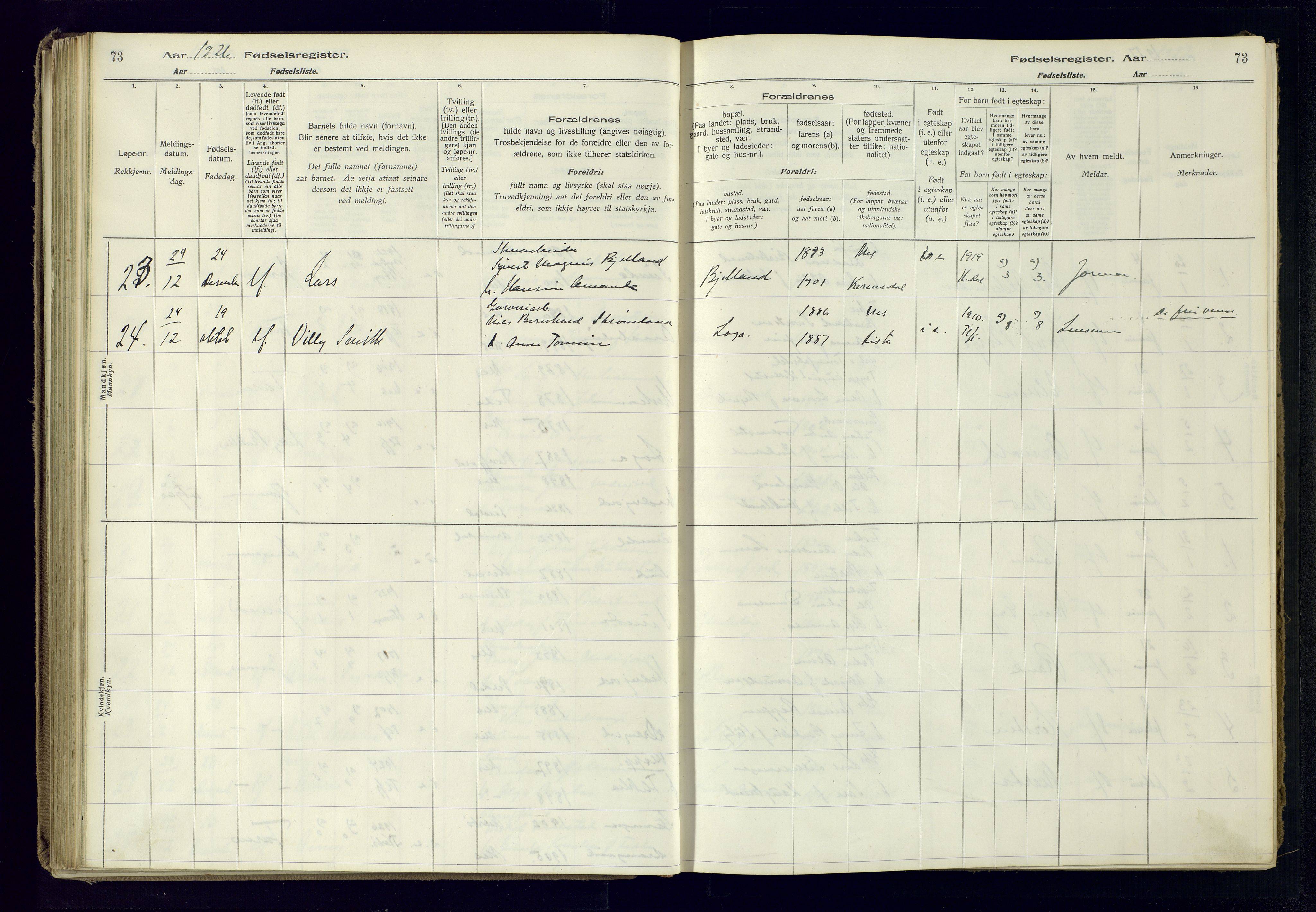 Flekkefjord sokneprestkontor, SAK/1111-0012/J/Ja/L0005: Birth register no. 5, 1916-1950, p. 73