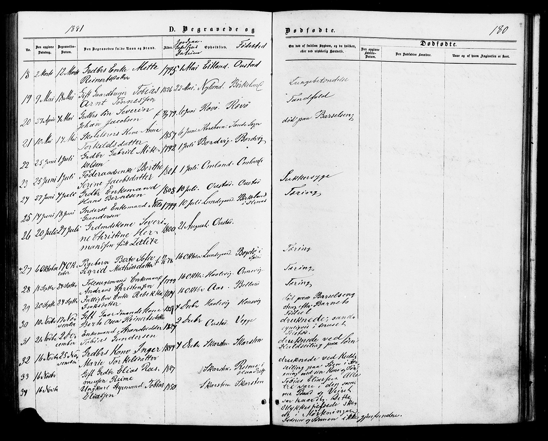 Lyngdal sokneprestkontor, AV/SAK-1111-0029/F/Fa/Faa/L0003: Parish register (official) no. A 3, 1871-1882, p. 180