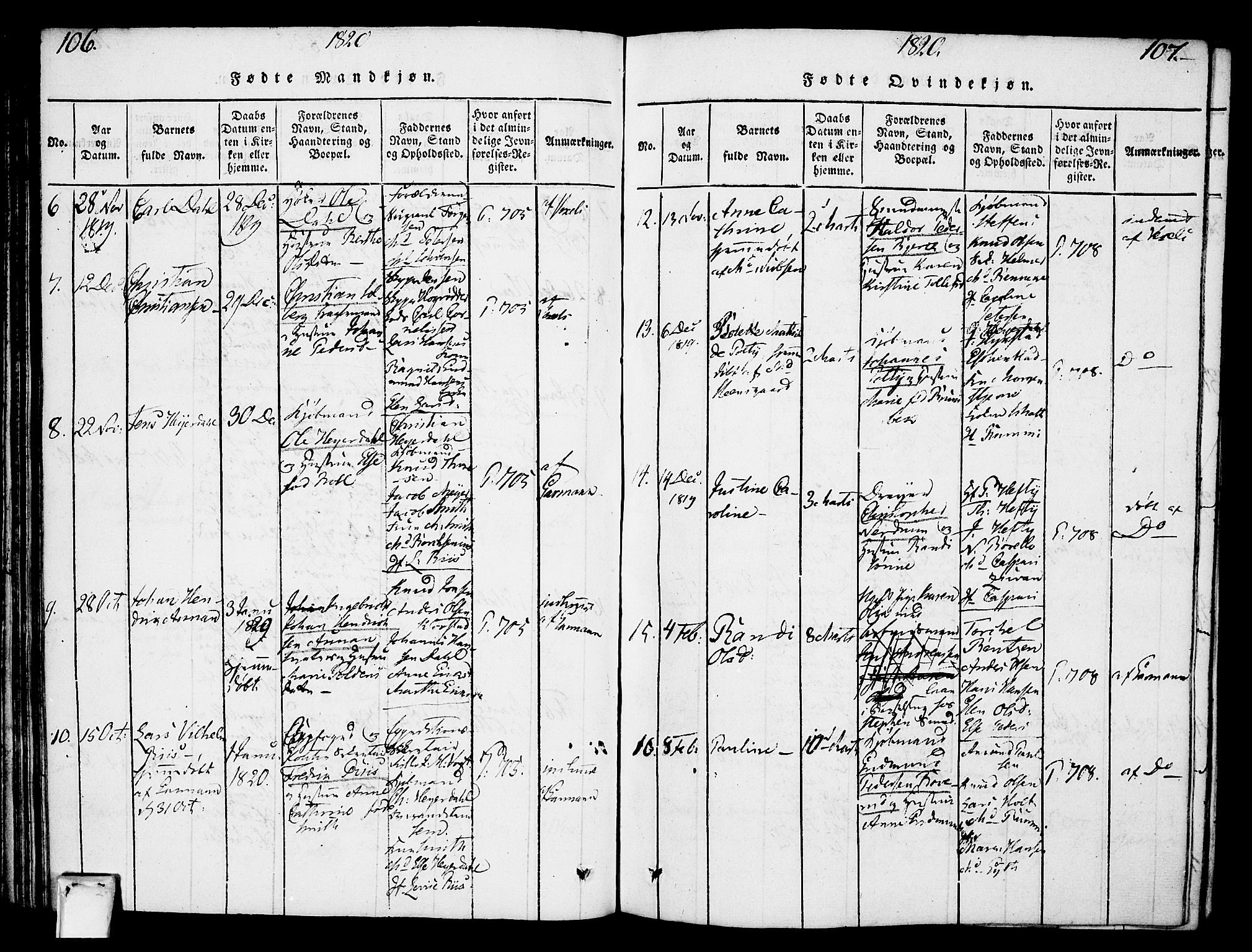 Oslo domkirke Kirkebøker, SAO/A-10752/F/Fa/L0007: Parish register (official) no. 7, 1817-1824, p. 106-107