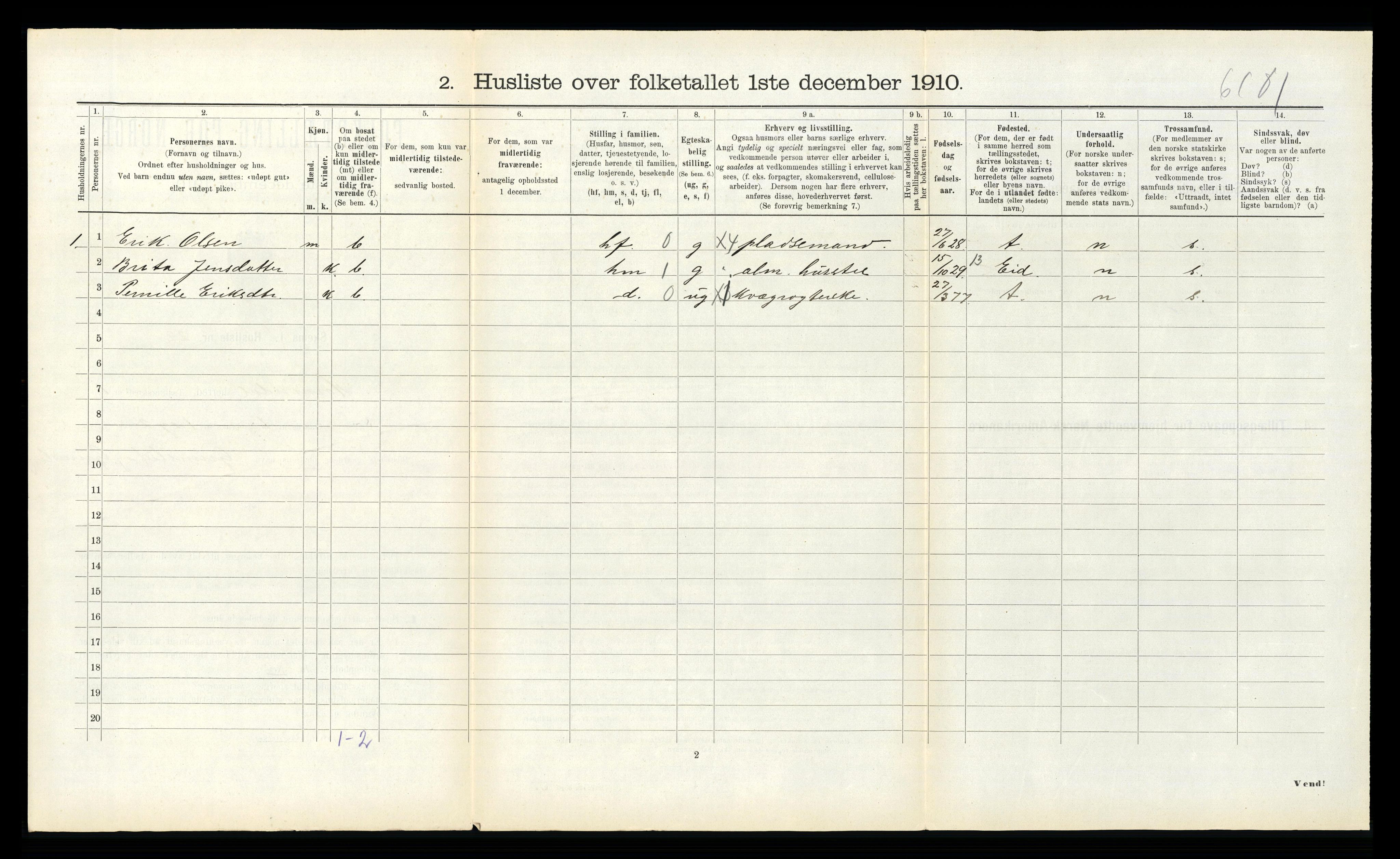 RA, 1910 census for Hornindal, 1910, p. 93