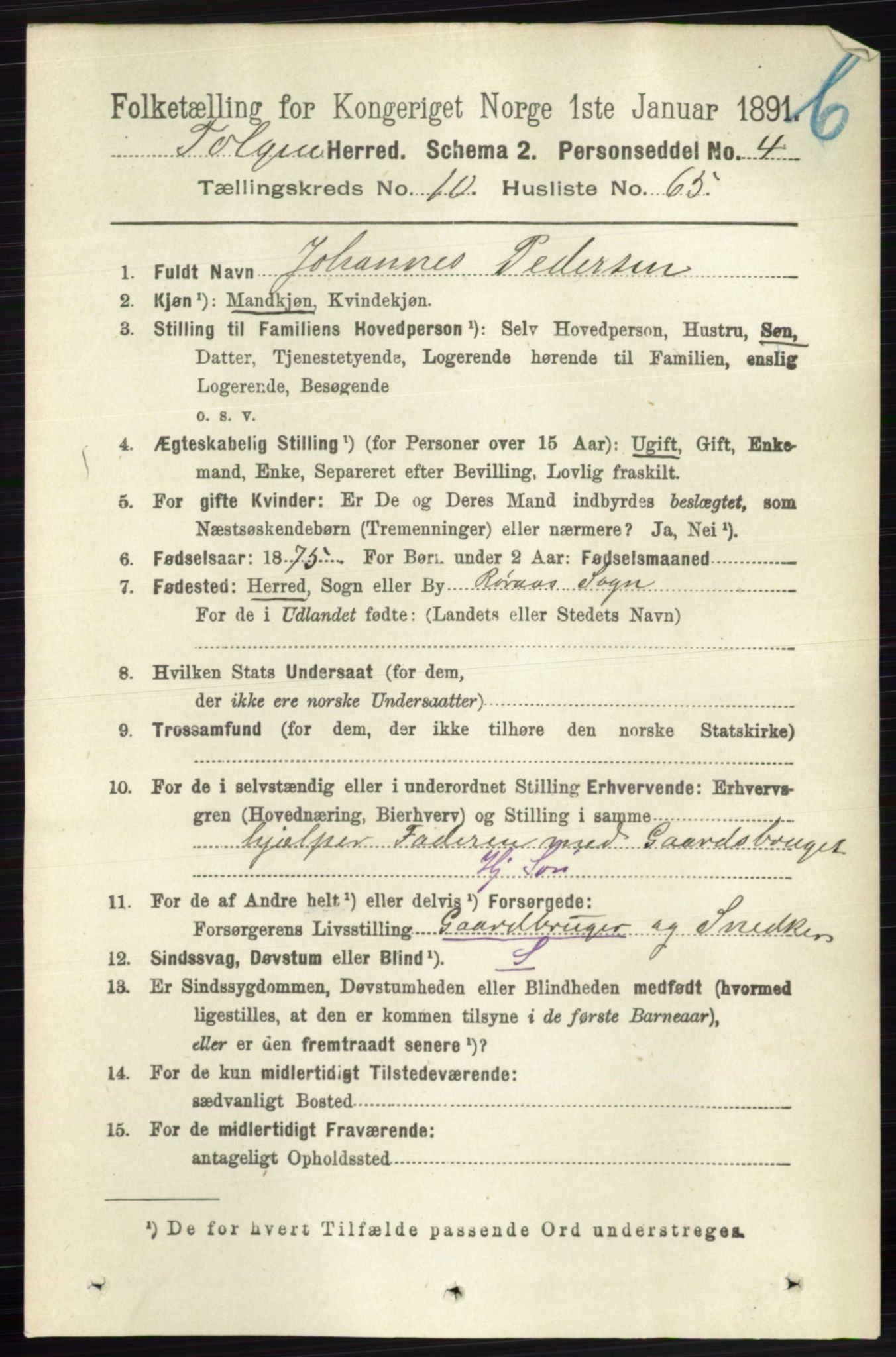 RA, 1891 census for 0436 Tolga, 1891, p. 3050