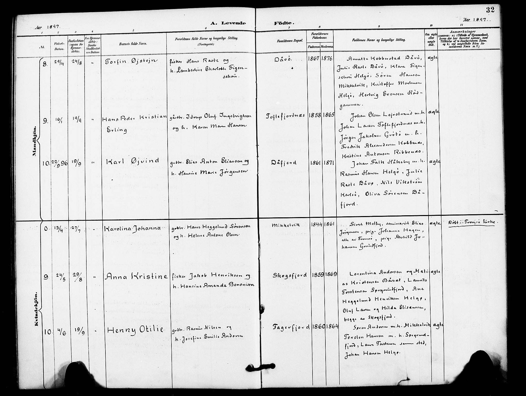 Karlsøy sokneprestembete, SATØ/S-1299/H/Ha/Haa/L0012kirke: Parish register (official) no. 12, 1892-1902, p. 32