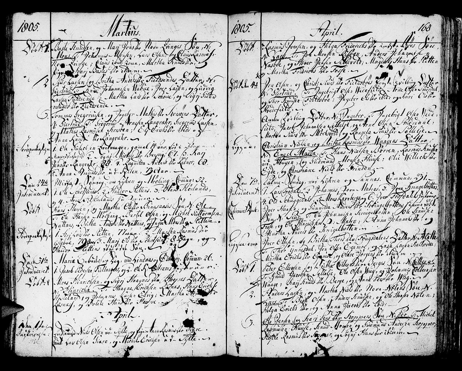 Lindås Sokneprestembete, AV/SAB-A-76701/H/Haa/Haaa/L0005: Parish register (official) no. A 5, 1791-1813, p. 168