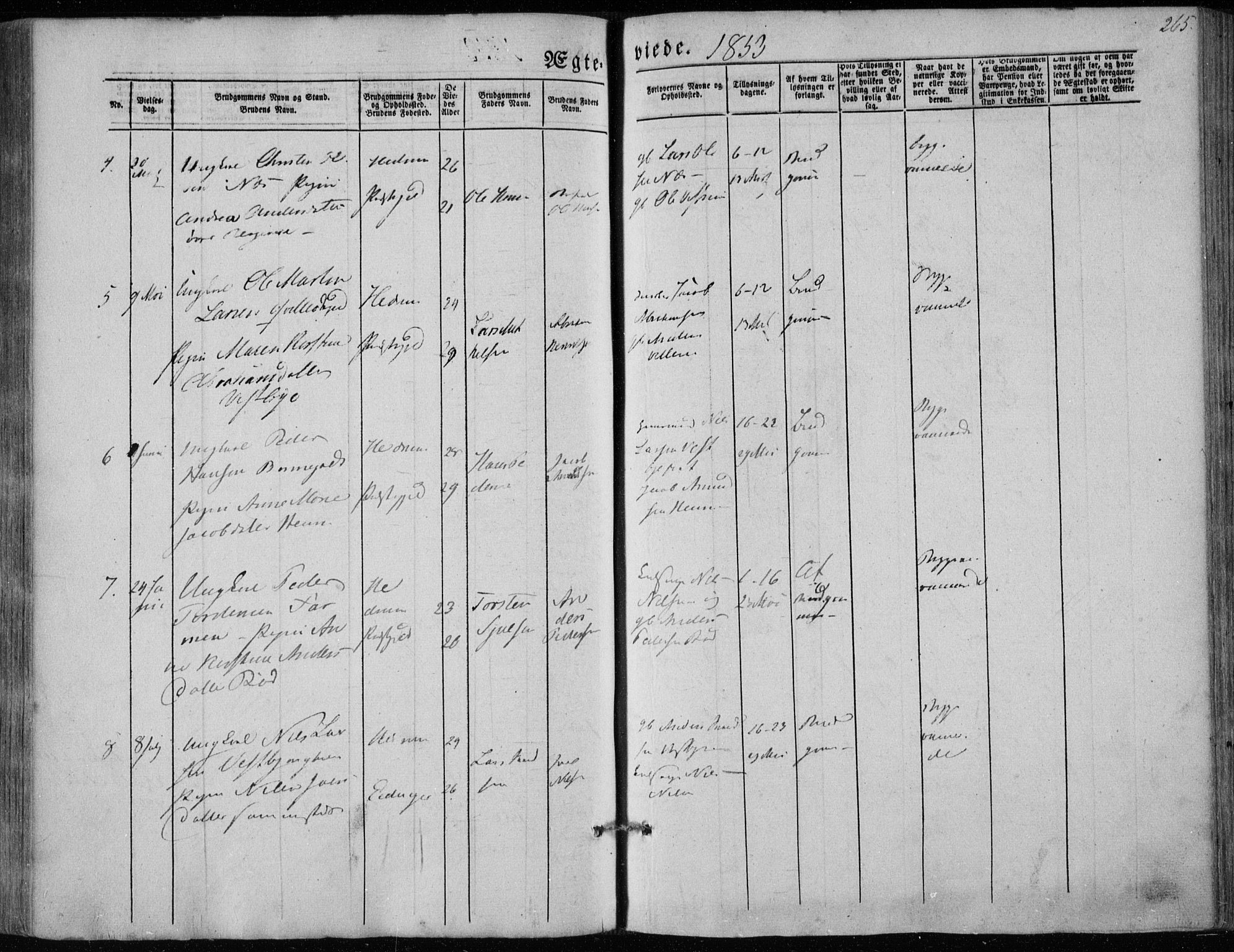 Hedrum kirkebøker, AV/SAKO-A-344/F/Fa/L0006: Parish register (official) no. I 6, 1849-1857, p. 265