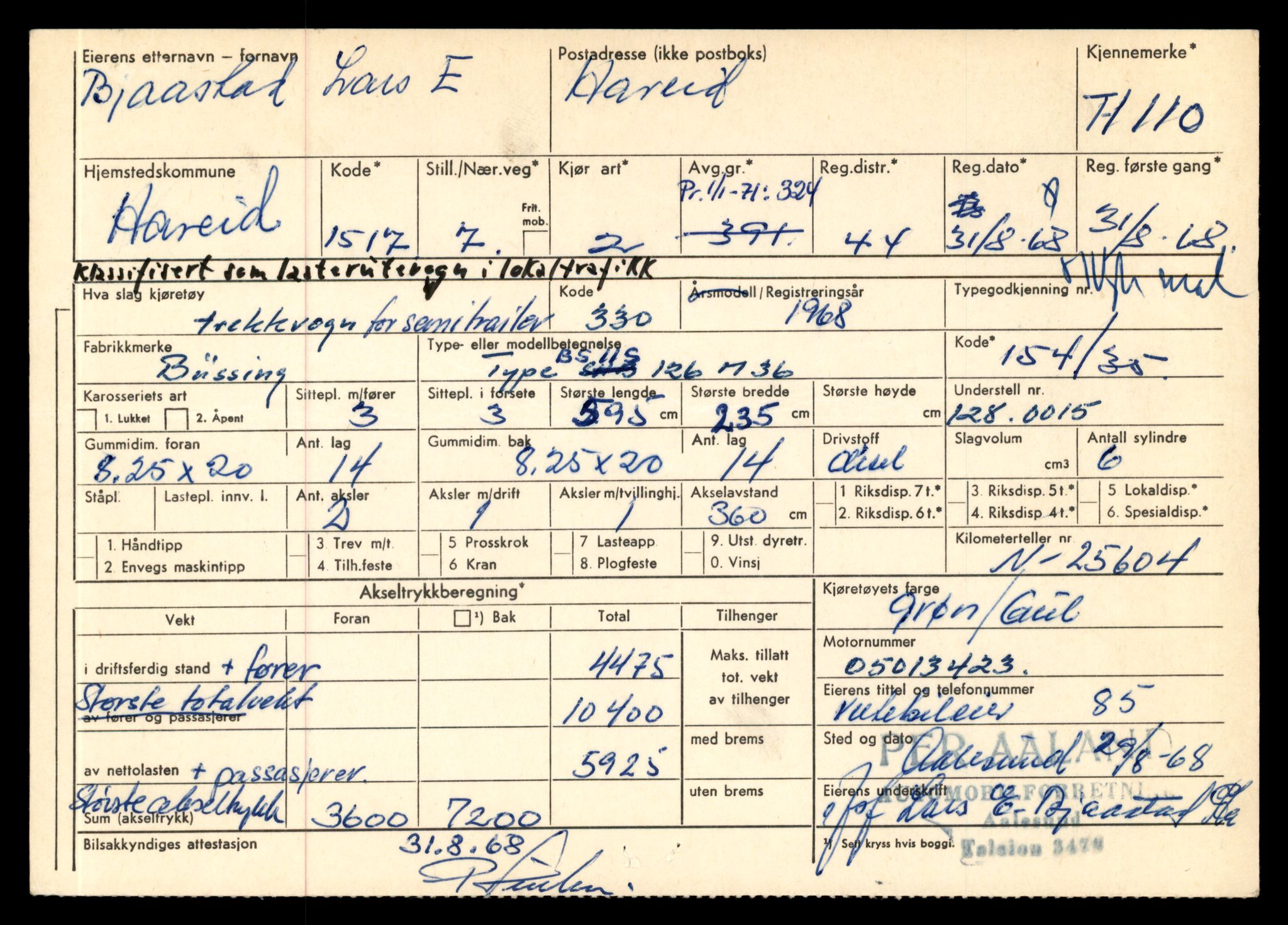 Møre og Romsdal vegkontor - Ålesund trafikkstasjon, AV/SAT-A-4099/F/Fe/L0010: Registreringskort for kjøretøy T 1050 - T 1169, 1927-1998, p. 1786