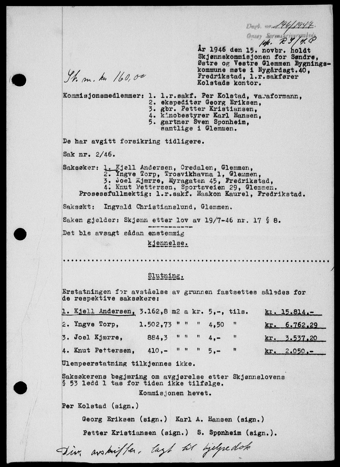 Onsøy sorenskriveri, SAO/A-10474/G/Ga/Gab/L0018: Mortgage book no. II A-18, 1946-1947, Diary no: : 196/1947