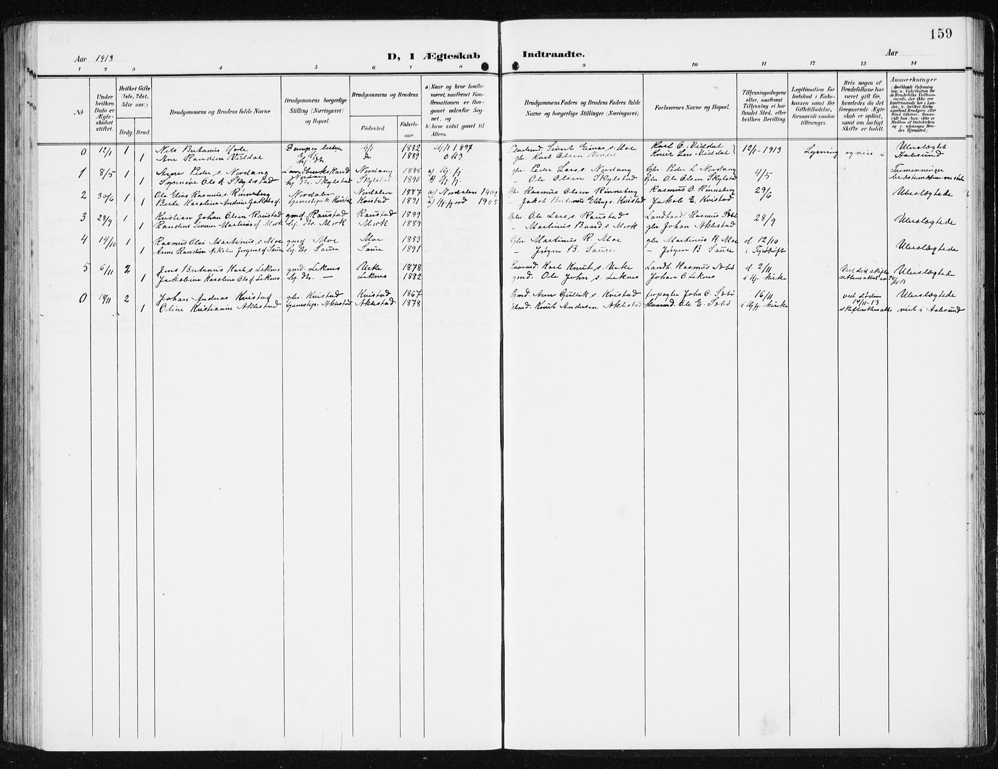 Ministerialprotokoller, klokkerbøker og fødselsregistre - Møre og Romsdal, SAT/A-1454/515/L0216: Parish register (copy) no. 515C03, 1906-1941, p. 159