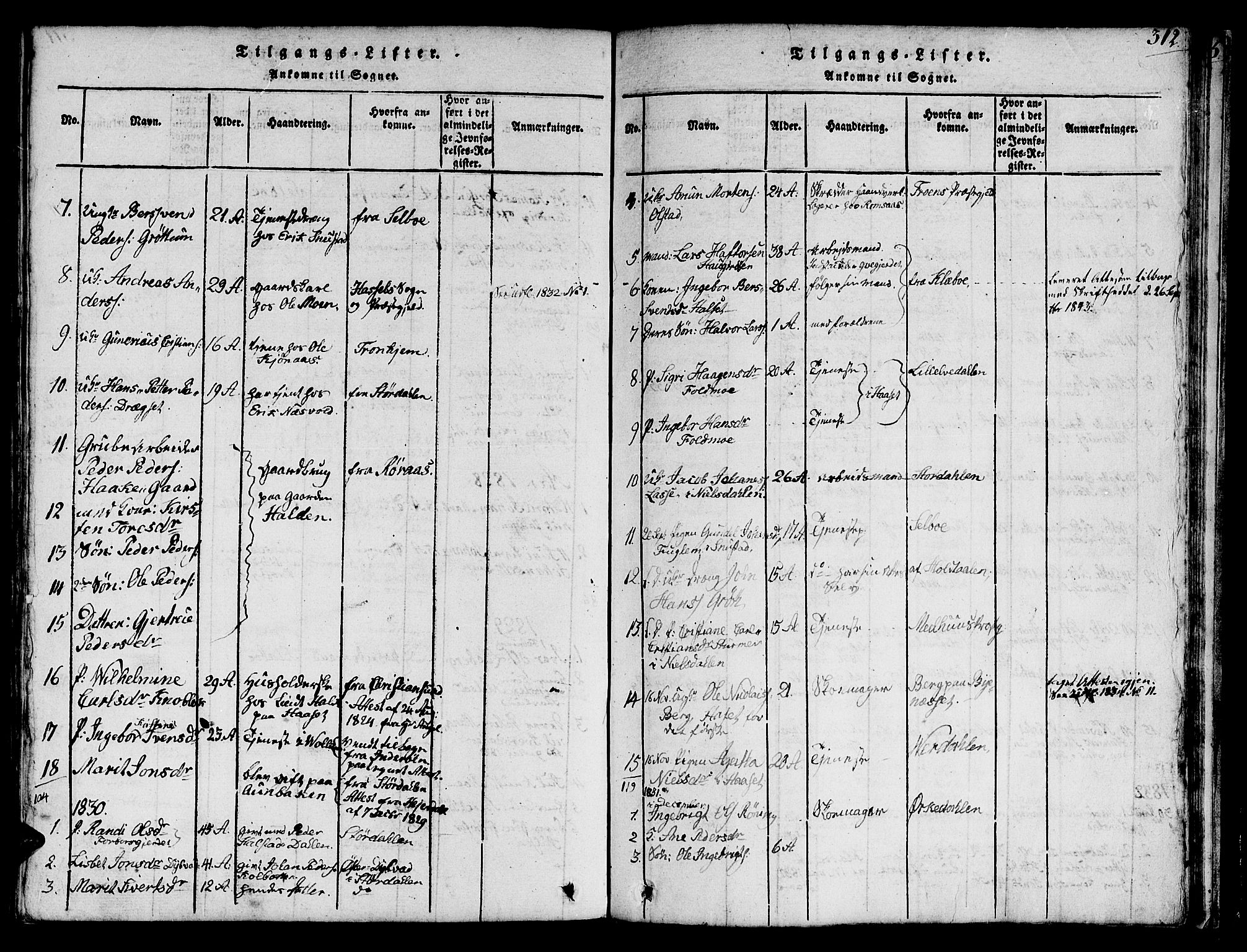 Ministerialprotokoller, klokkerbøker og fødselsregistre - Sør-Trøndelag, SAT/A-1456/616/L0420: Parish register (copy) no. 616C03, 1817-1835, p. 312