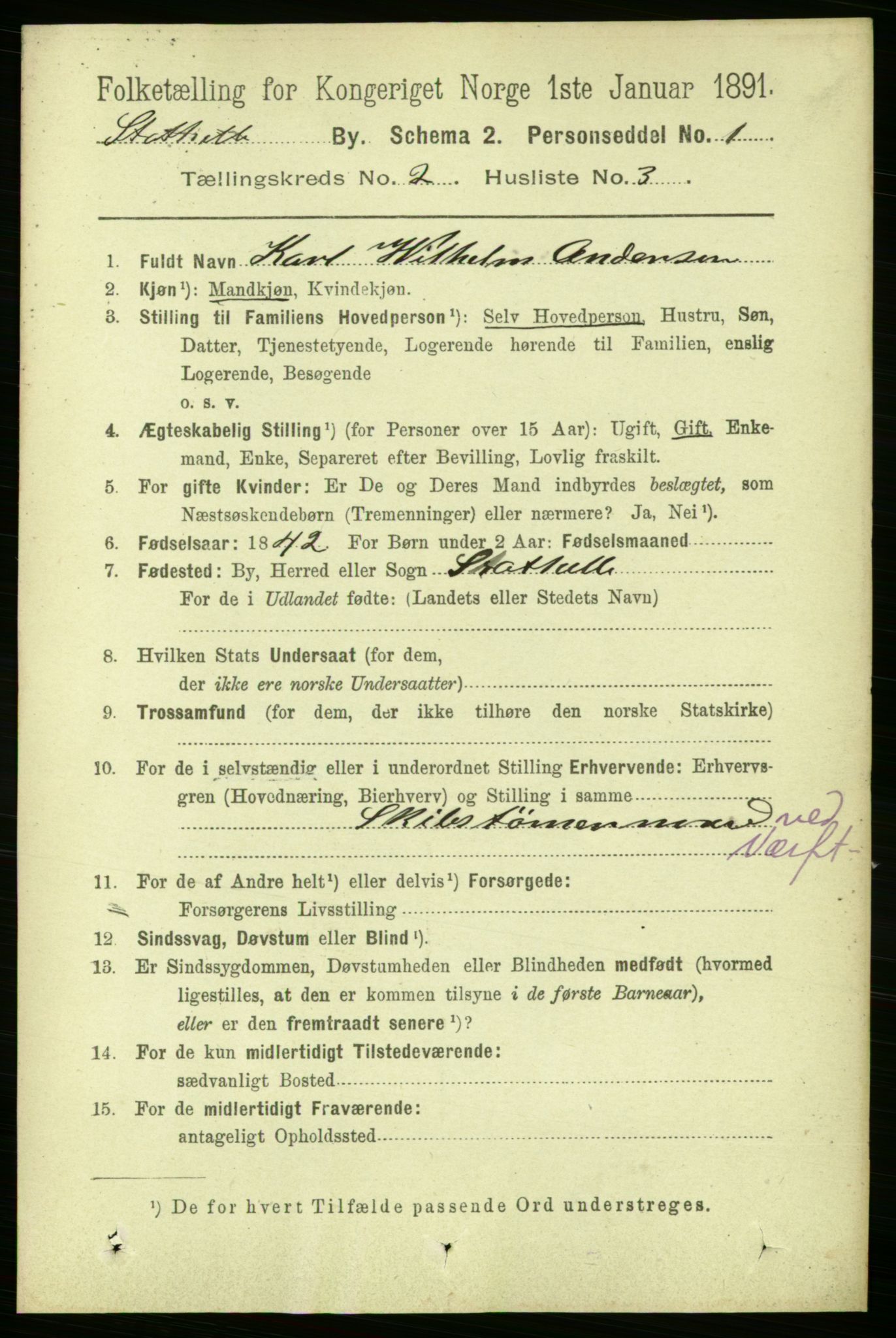 RA, 1891 census for 0803 Stathelle, 1891, p. 230