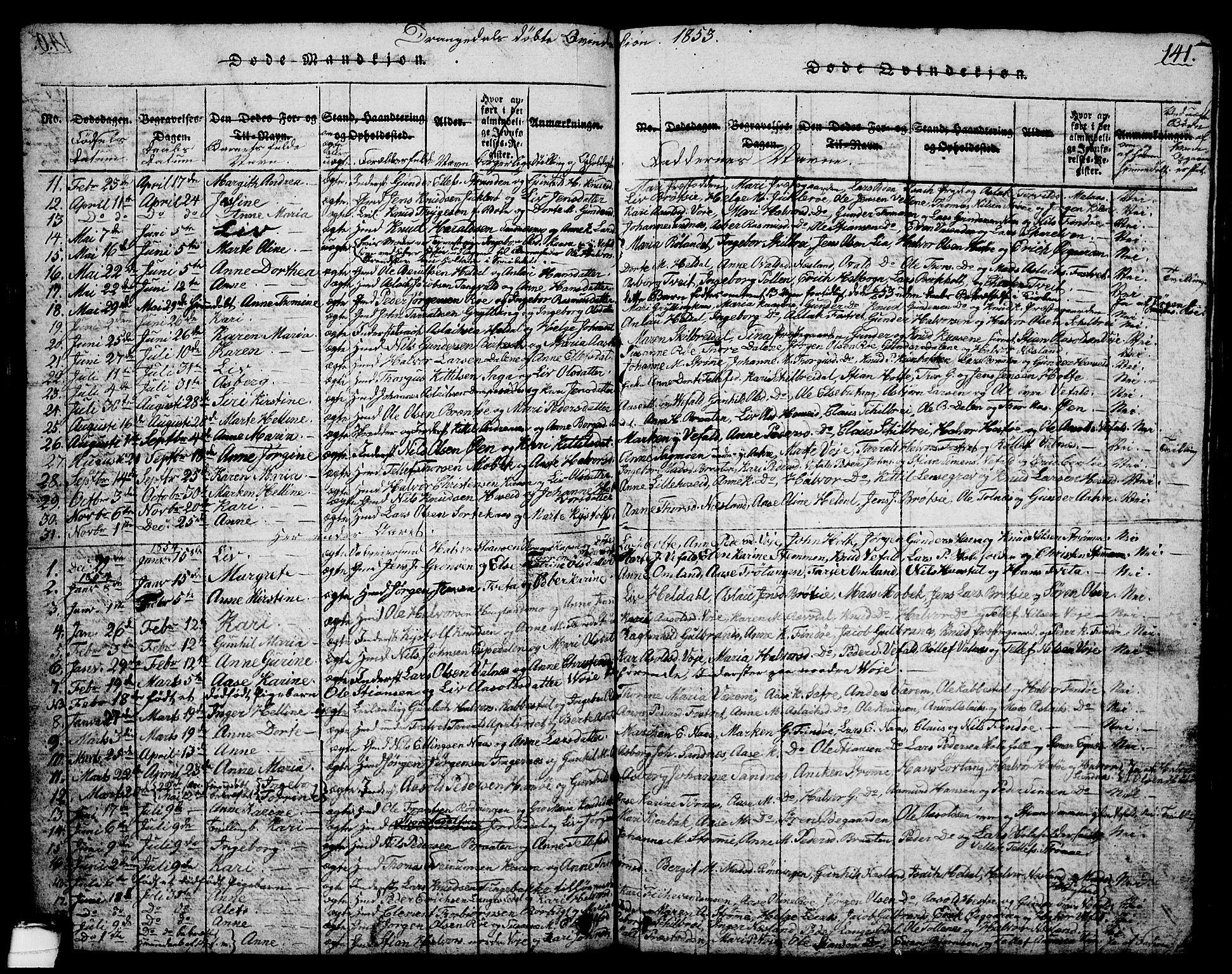 Drangedal kirkebøker, SAKO/A-258/G/Ga/L0001: Parish register (copy) no. I 1 /1, 1814-1856, p. 141