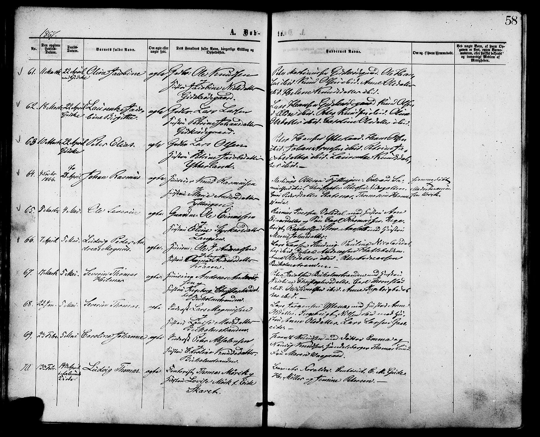 Ministerialprotokoller, klokkerbøker og fødselsregistre - Møre og Romsdal, AV/SAT-A-1454/528/L0399: Parish register (official) no. 528A10, 1864-1879, p. 58