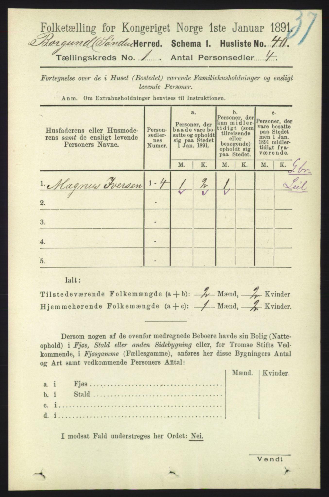 RA, 1891 census for 1531 Borgund, 1891, p. 100