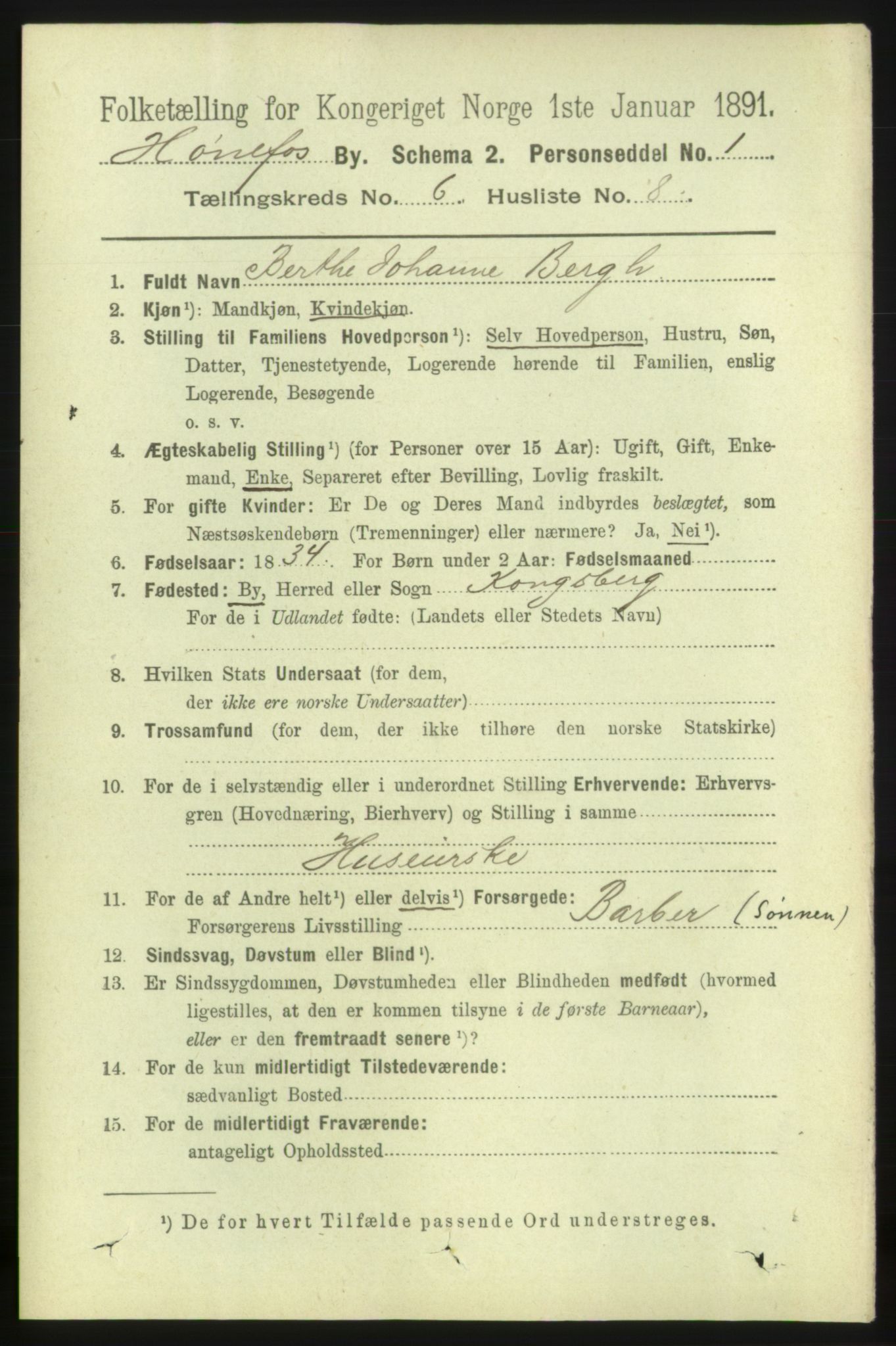 RA, 1891 census for 0601 Hønefoss, 1891, p. 1150