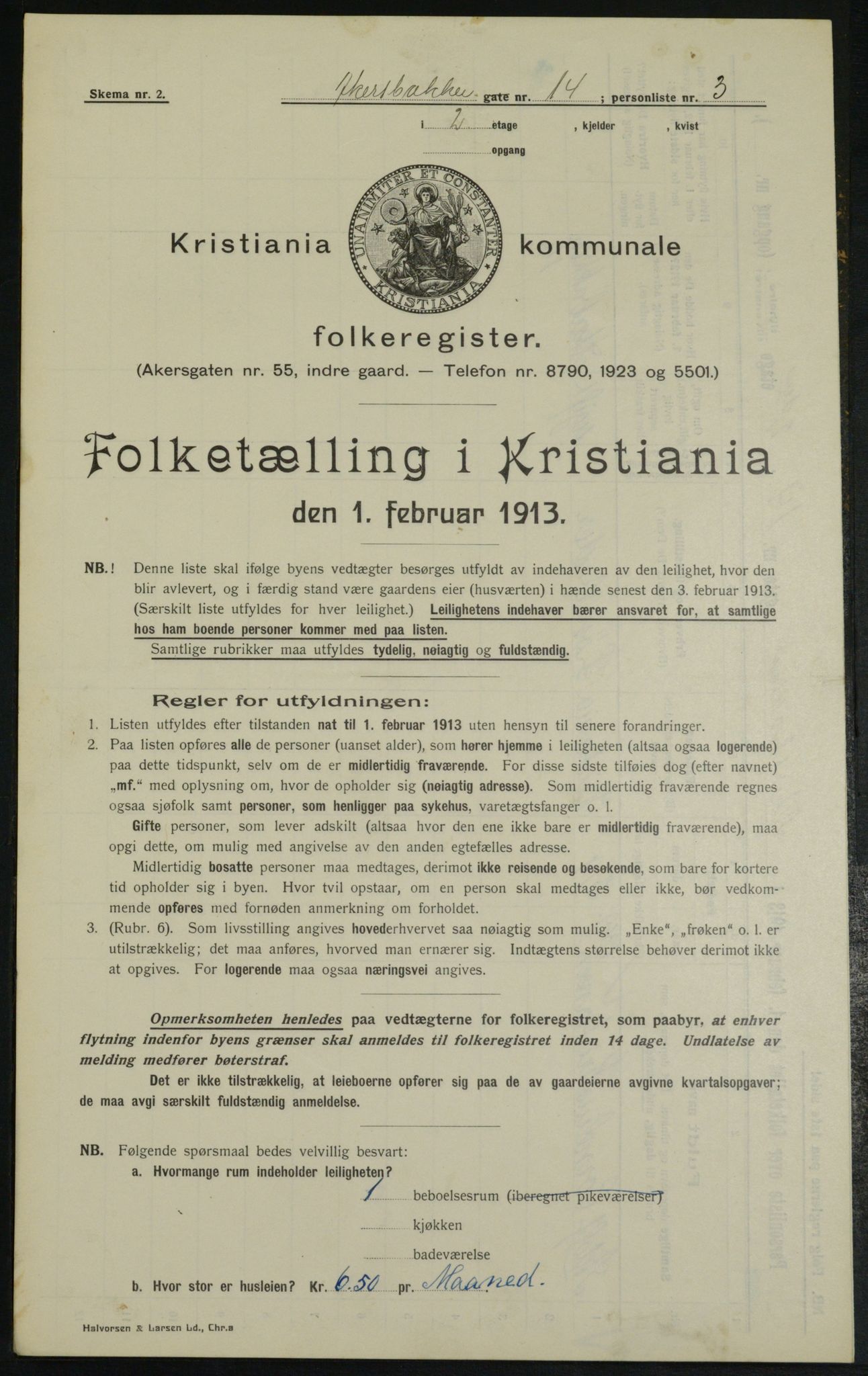 OBA, Municipal Census 1913 for Kristiania, 1913, p. 67