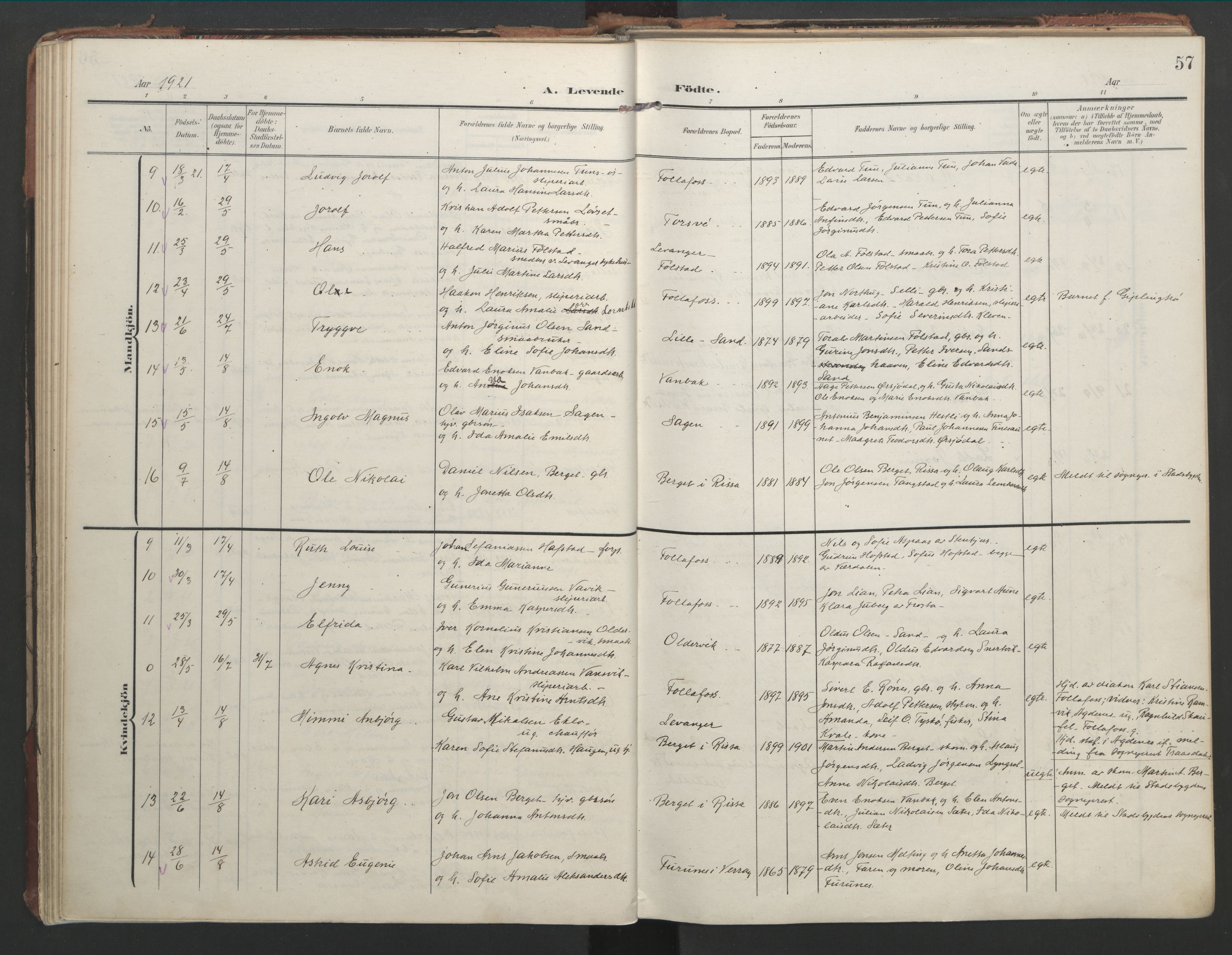 Ministerialprotokoller, klokkerbøker og fødselsregistre - Nord-Trøndelag, SAT/A-1458/744/L0421: Parish register (official) no. 744A05, 1905-1930, p. 57