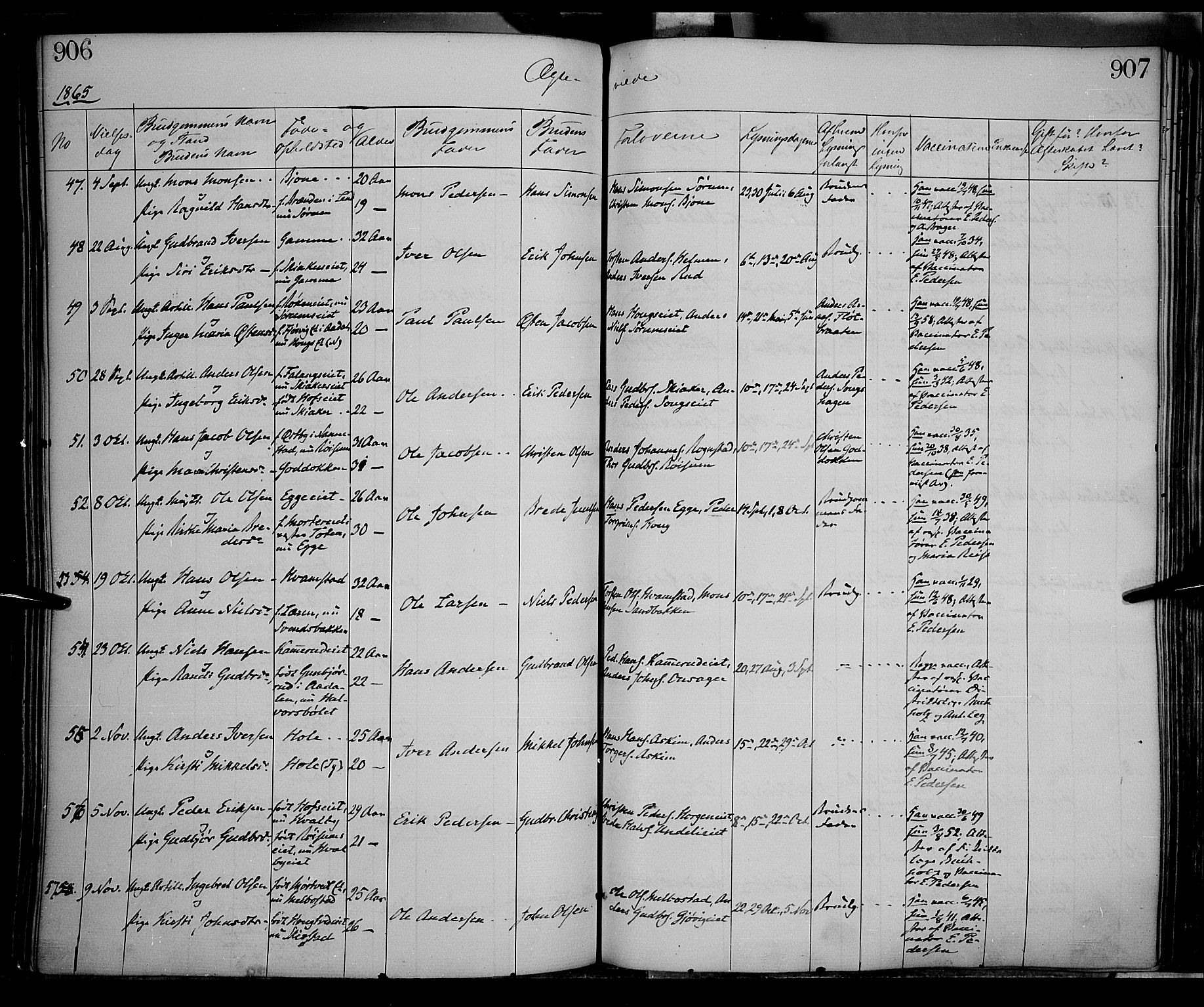 Gran prestekontor, AV/SAH-PREST-112/H/Ha/Haa/L0012: Parish register (official) no. 12, 1856-1874, p. 906-907