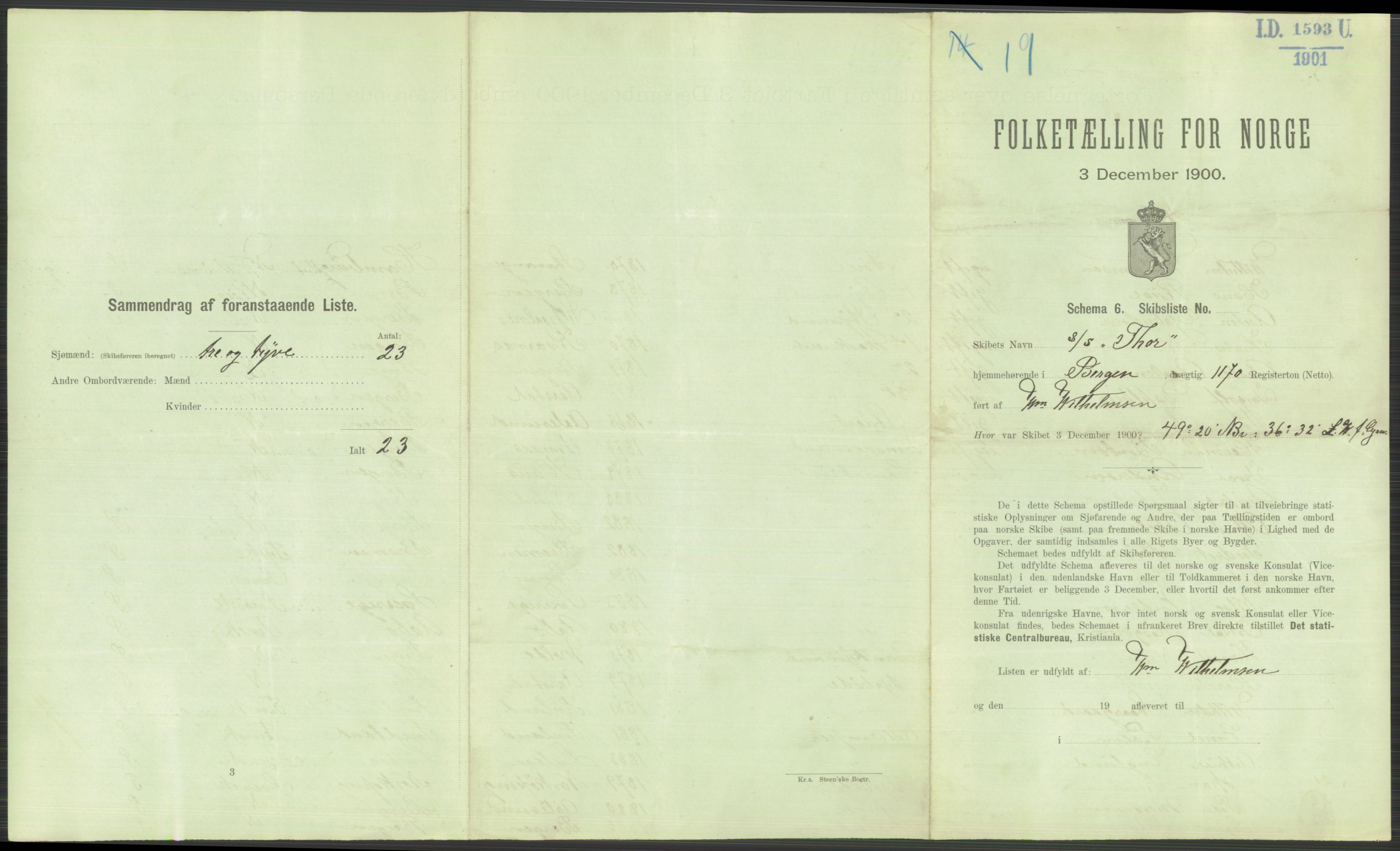 RA, 1900 Census - ship lists from ships in Norwegian harbours, harbours abroad and at sea, 1900, p. 5723