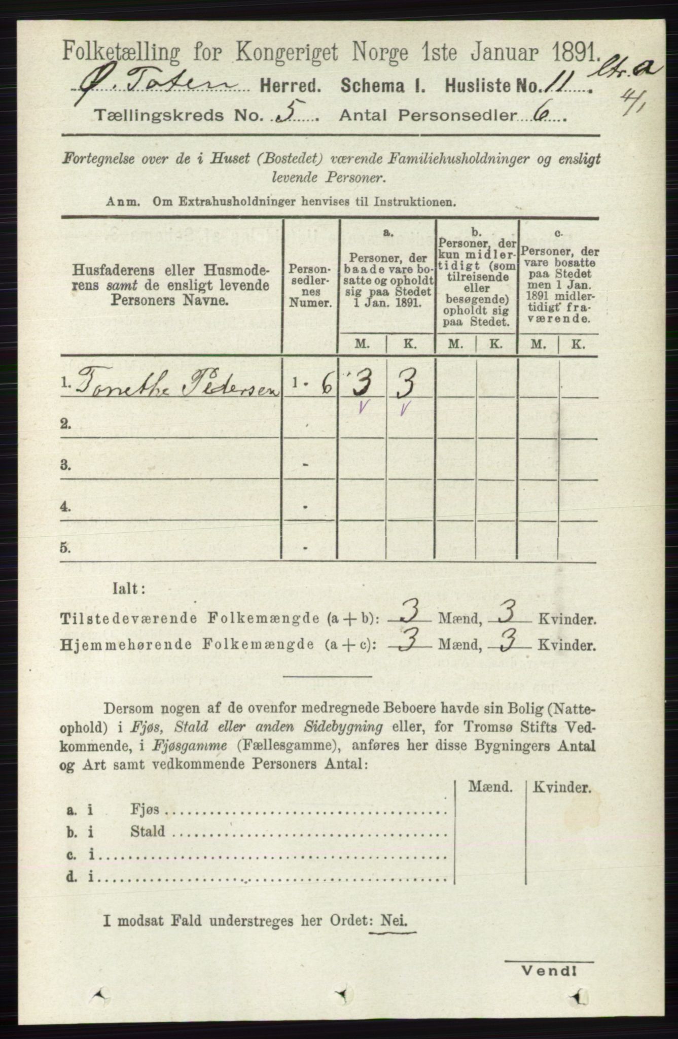 RA, 1891 census for 0528 Østre Toten, 1891, p. 3098