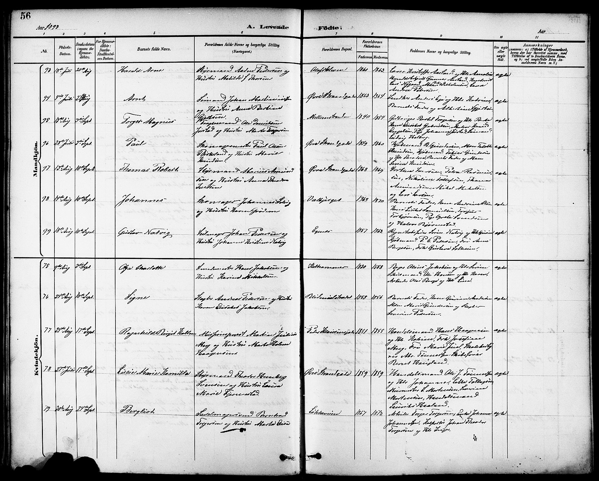Domkirken sokneprestkontor, SAST/A-101812/001/30/30BB/L0016: Parish register (copy) no. B 16, 1891-1902, p. 56