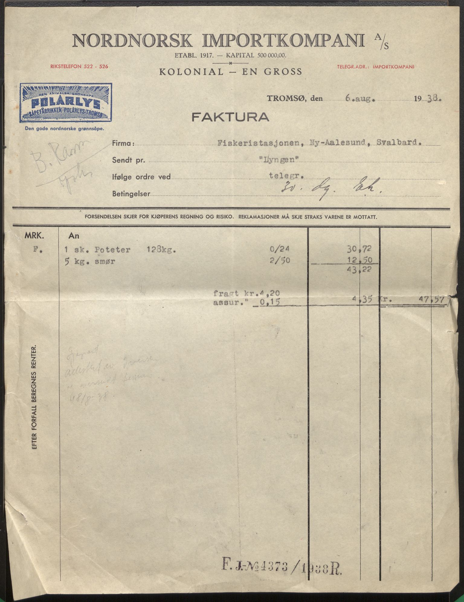 Fiskeridirektoratet - 1 Adm. ledelse - 16 De fiskerikyndige konsulenter, AV/SAB-A-2007/F/Fb/L0005: Regnskap for fiskeristasjon i Ny-Ålesund, 1935-1939, p. 29