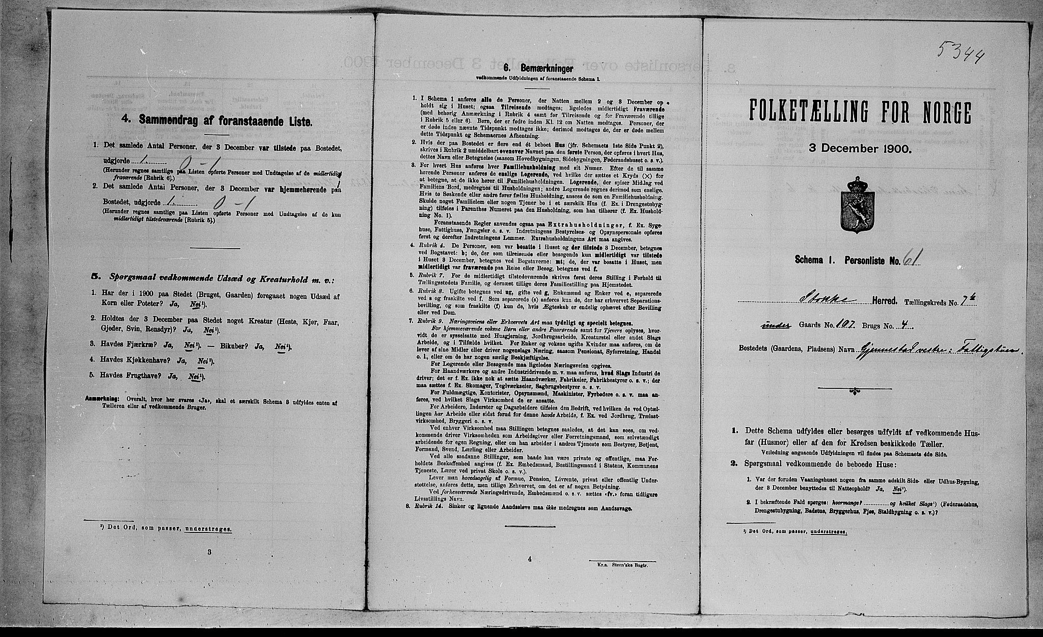 RA, 1900 census for Stokke, 1900, p. 1396