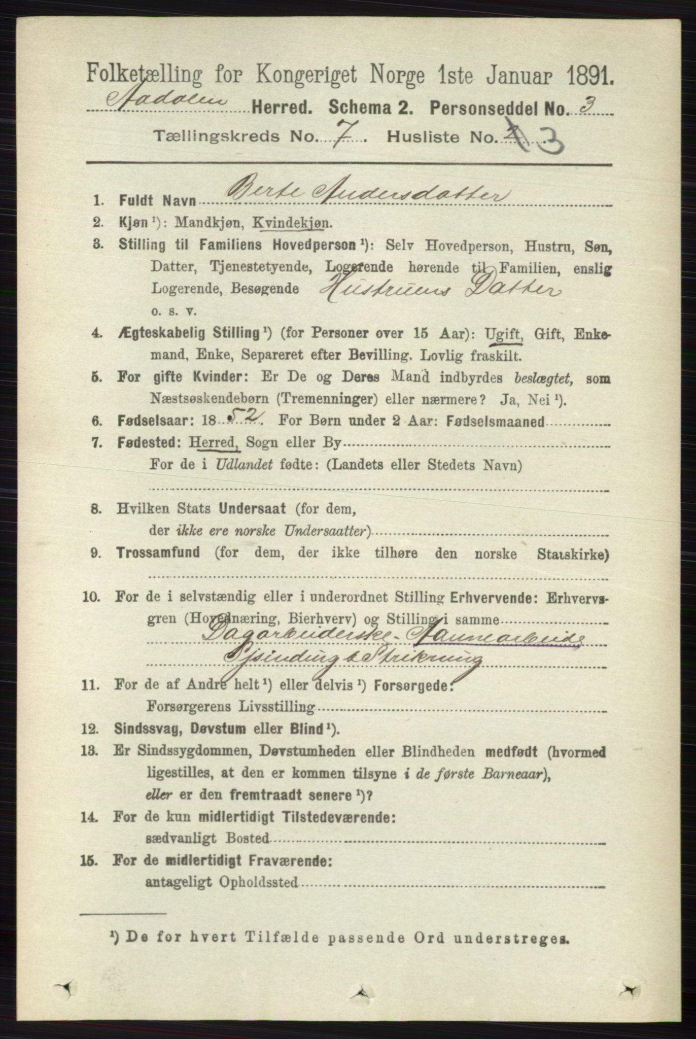 RA, 1891 census for 0614 Ådal, 1891, p. 3054