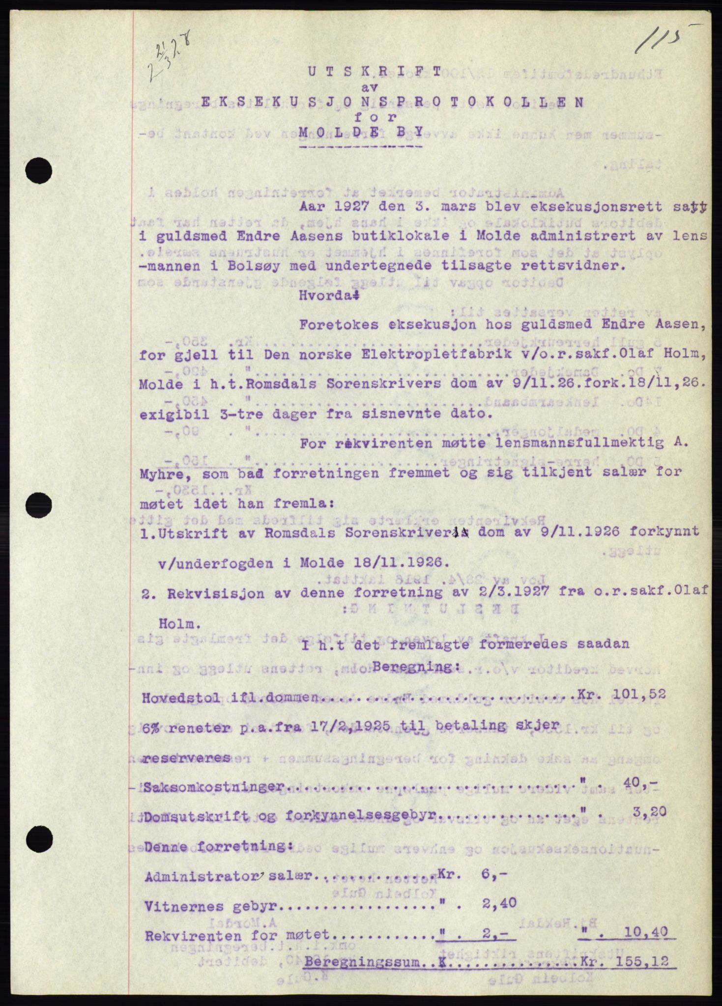 Molde byfogd, AV/SAT-A-0025/2/2C/L0011: Mortgage book no. 11, 1926-1932, Deed date: 21.03.1927