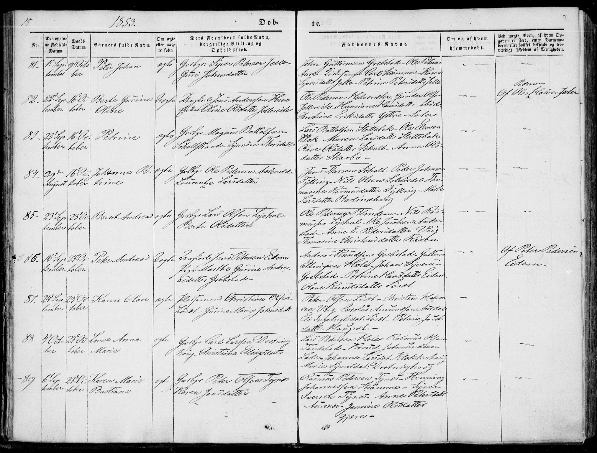 Ministerialprotokoller, klokkerbøker og fødselsregistre - Møre og Romsdal, AV/SAT-A-1454/522/L0313: Parish register (official) no. 522A08, 1852-1862, p. 15