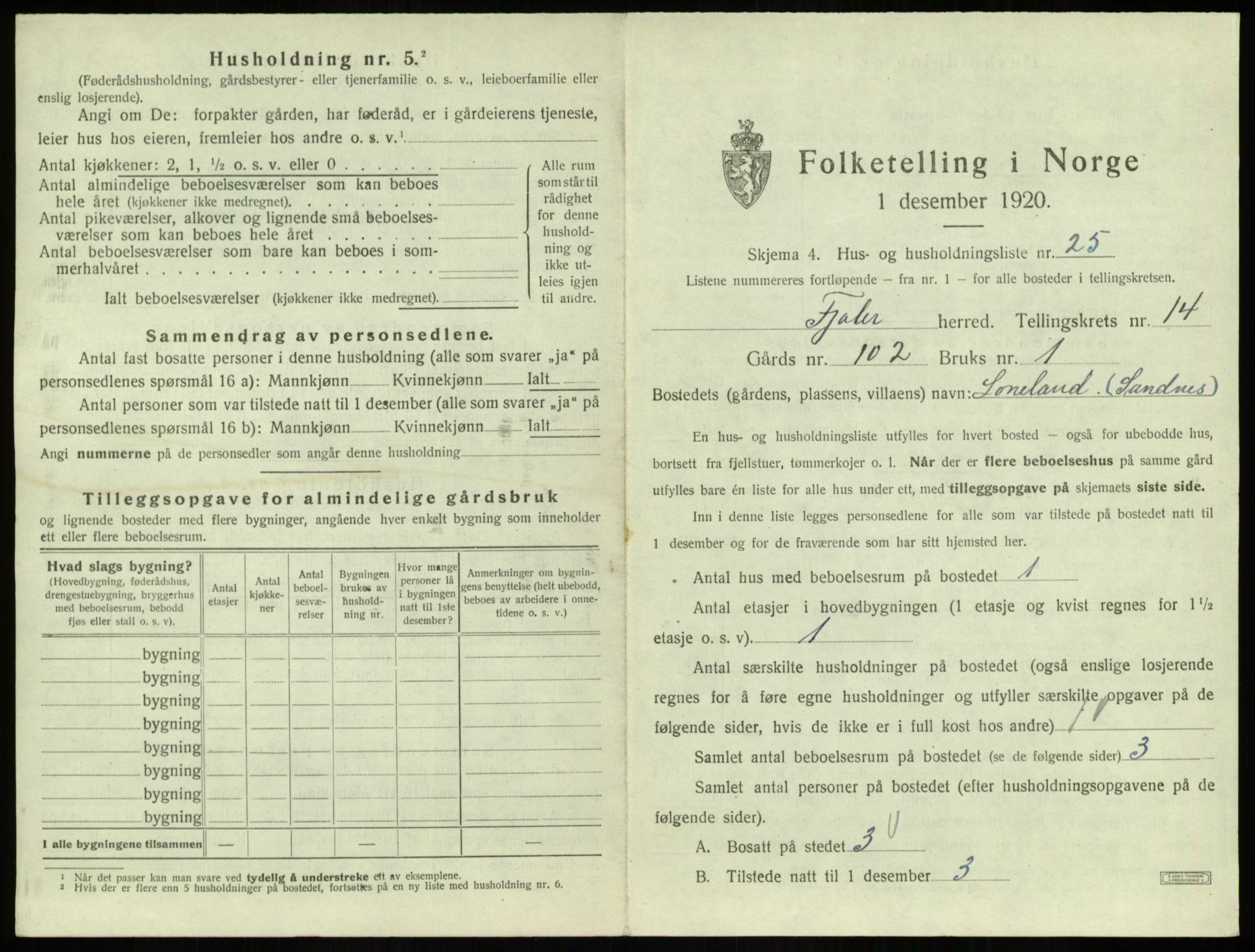 SAB, 1920 census for Fjaler, 1920, p. 1207