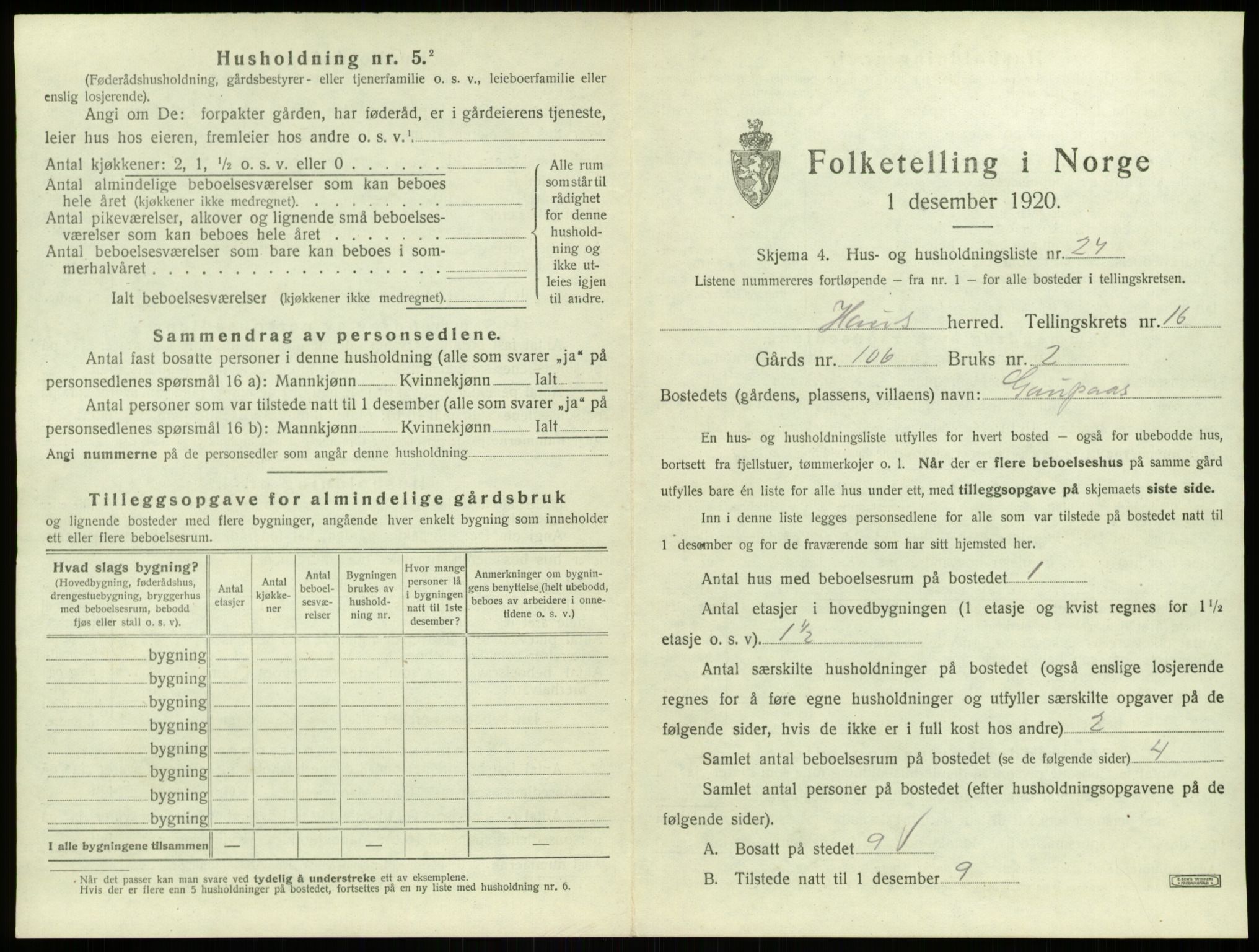 SAB, 1920 census for Haus, 1920, p. 1414