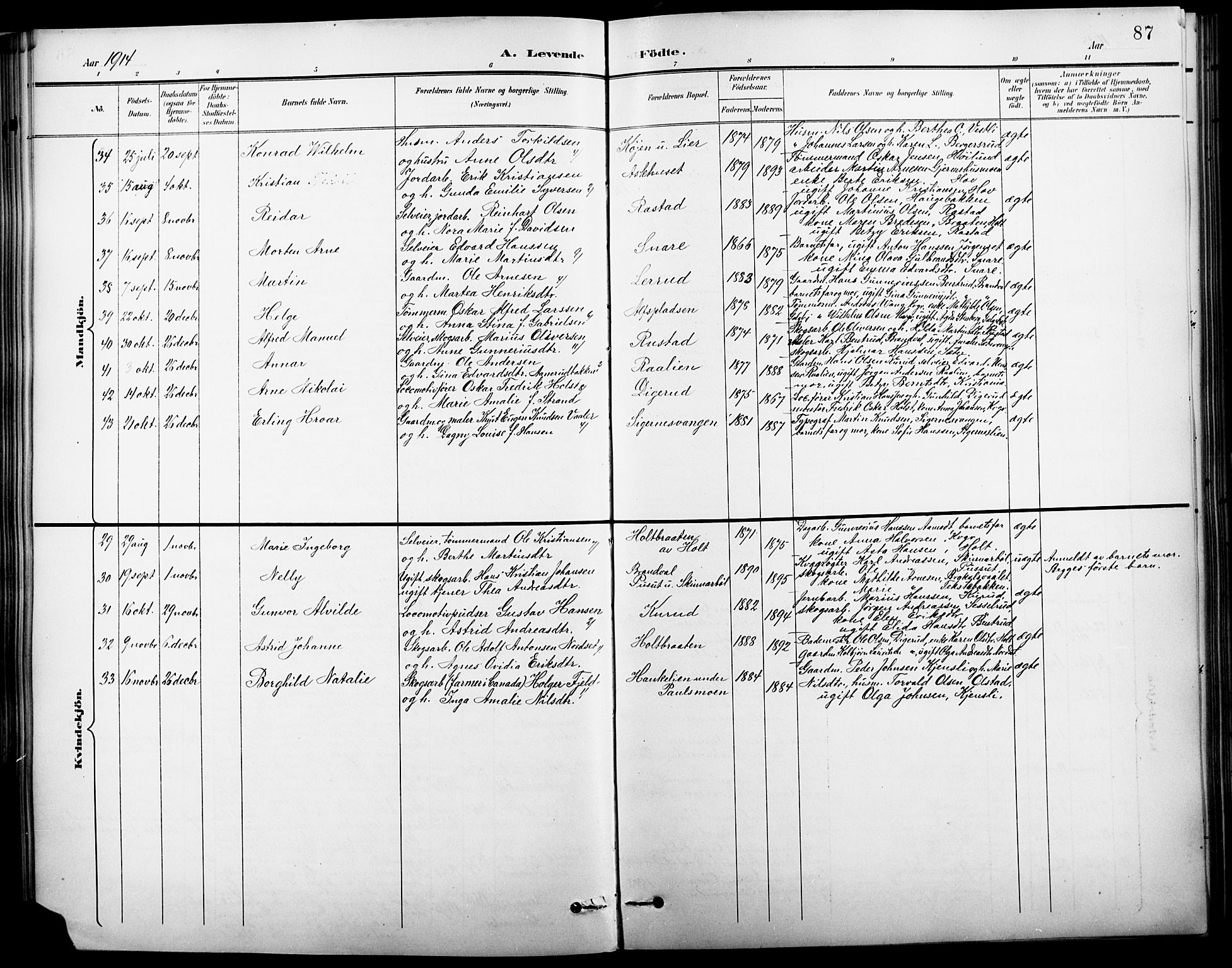 Vinger prestekontor, AV/SAH-PREST-024/H/Ha/Hab/L0003: Parish register (copy) no. 3, 1895-1920, p. 87