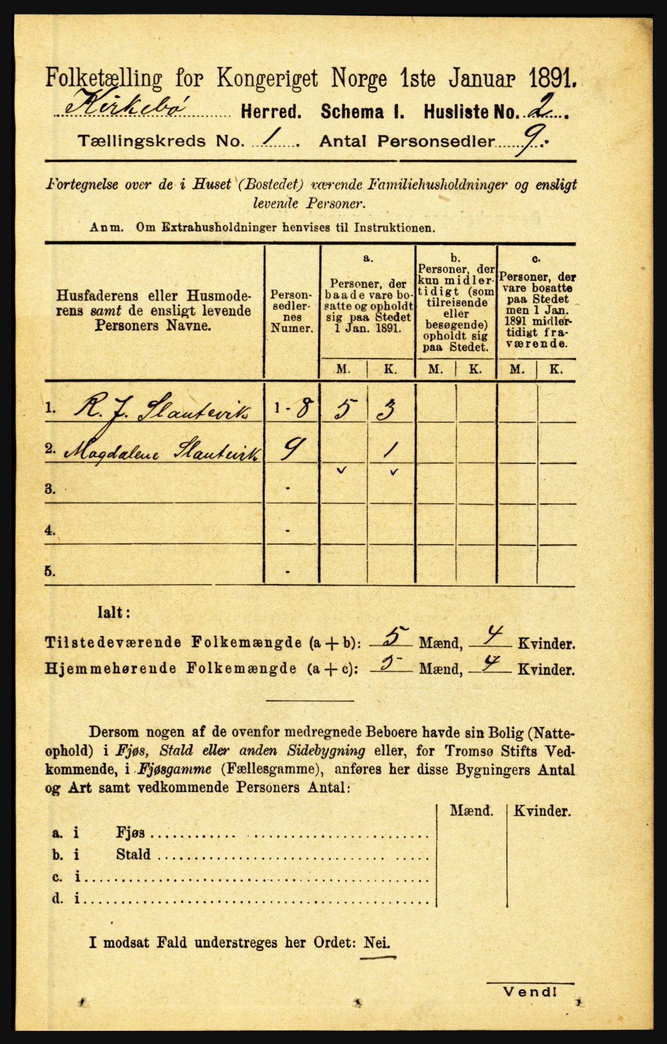 RA, 1891 census for 1416 Kyrkjebø, 1891, p. 21