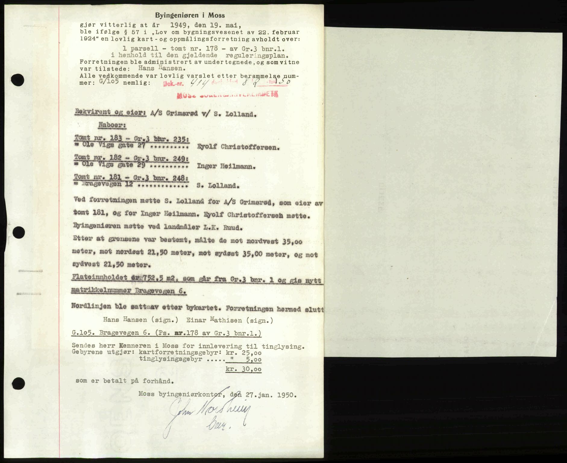 Moss sorenskriveri, SAO/A-10168: Mortgage book no. A25, 1950-1950, Diary no: : 414/1950