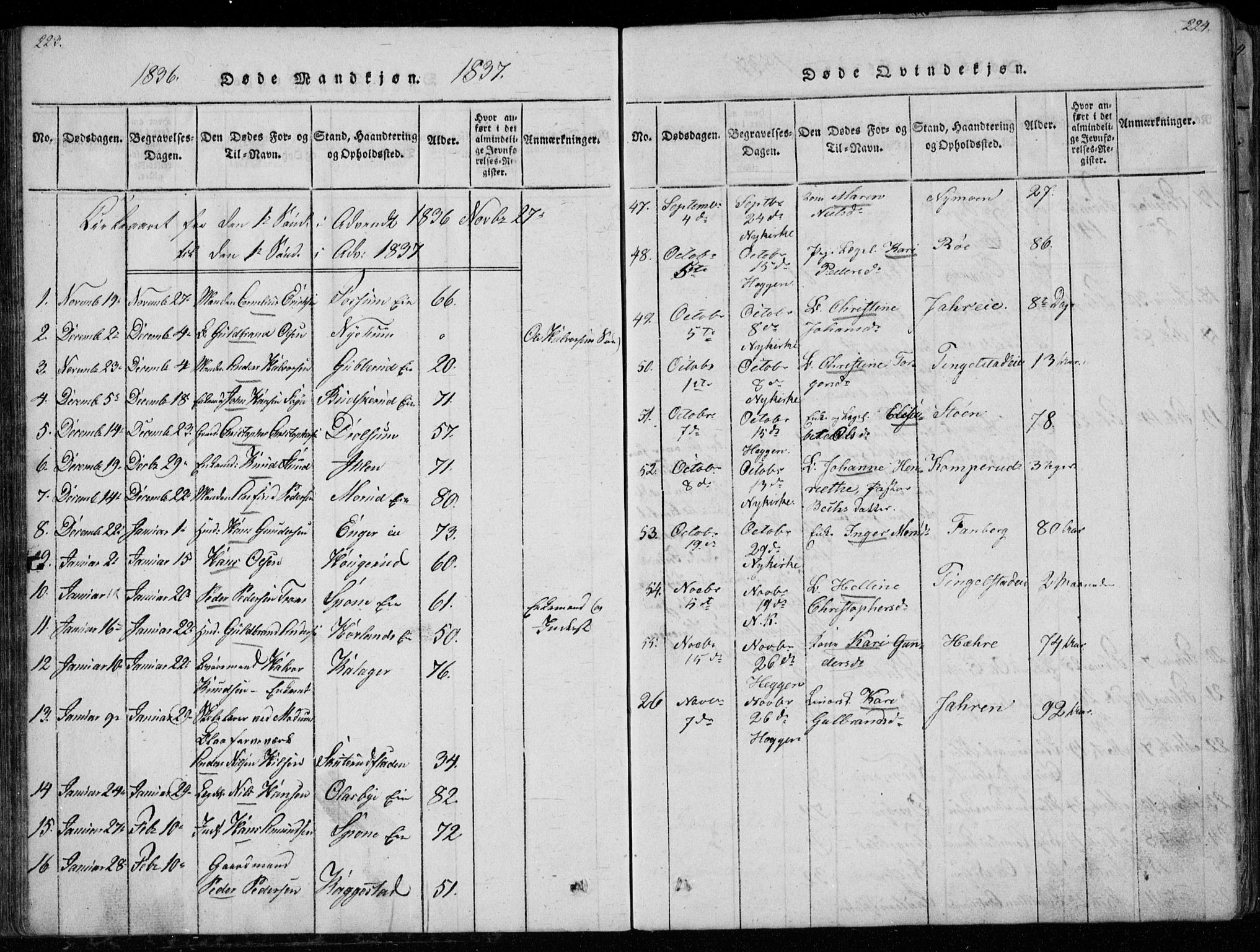 Modum kirkebøker, SAKO/A-234/G/Ga/L0003: Parish register (copy) no. I 3, 1832-1842, p. 223-224