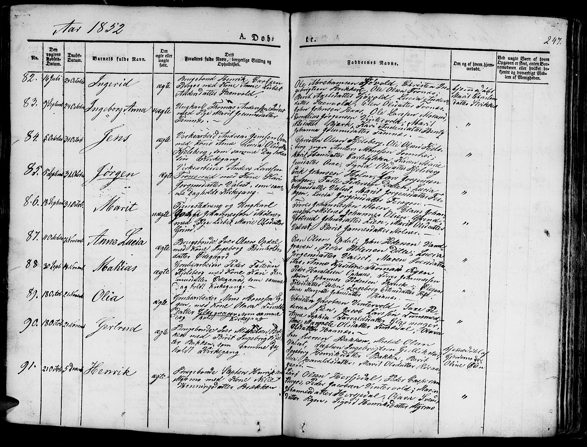 Ministerialprotokoller, klokkerbøker og fødselsregistre - Sør-Trøndelag, SAT/A-1456/681/L0938: Parish register (copy) no. 681C02, 1829-1879, p. 247