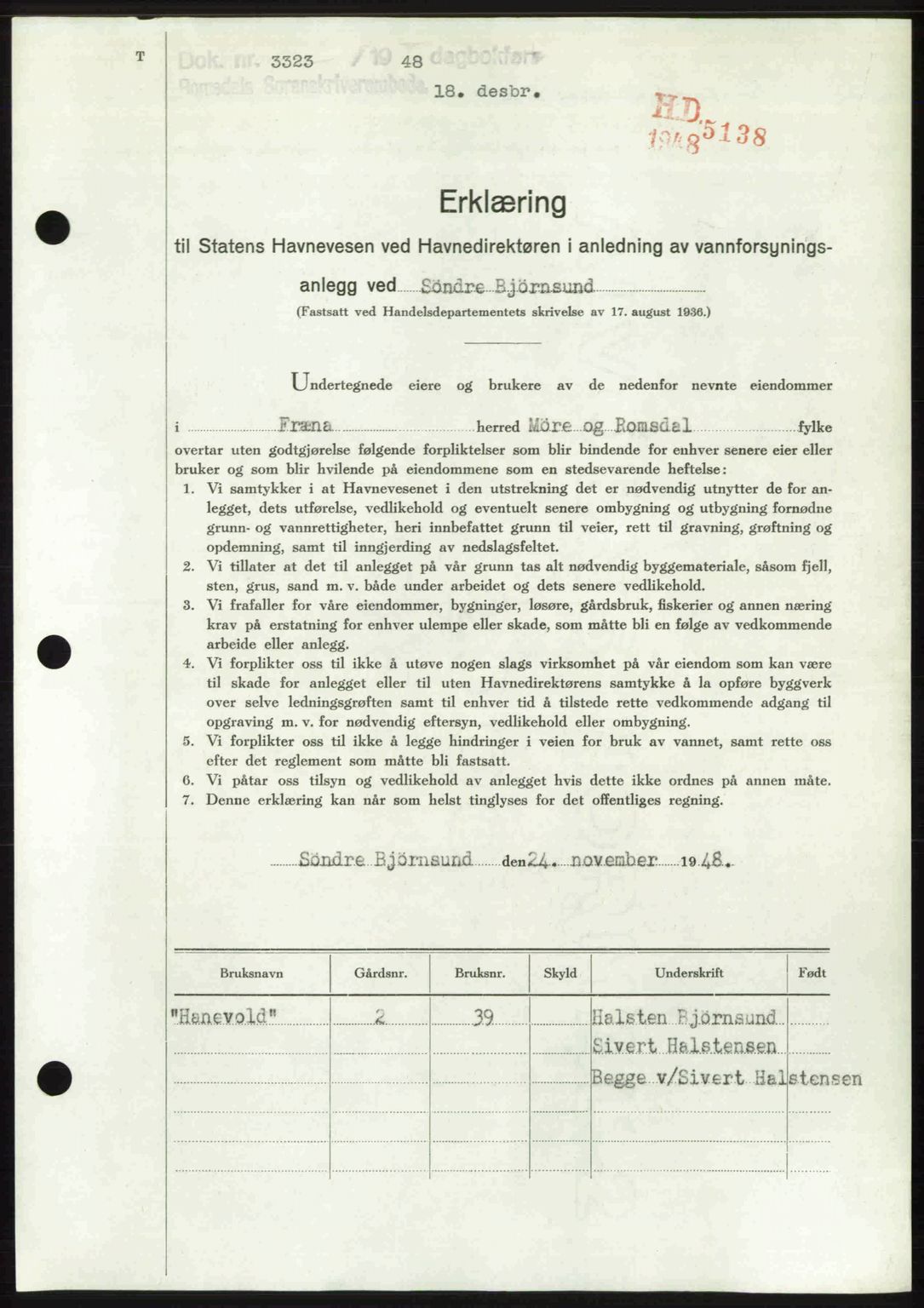 Romsdal sorenskriveri, AV/SAT-A-4149/1/2/2C: Mortgage book no. A28, 1948-1949, Diary no: : 3323/1948