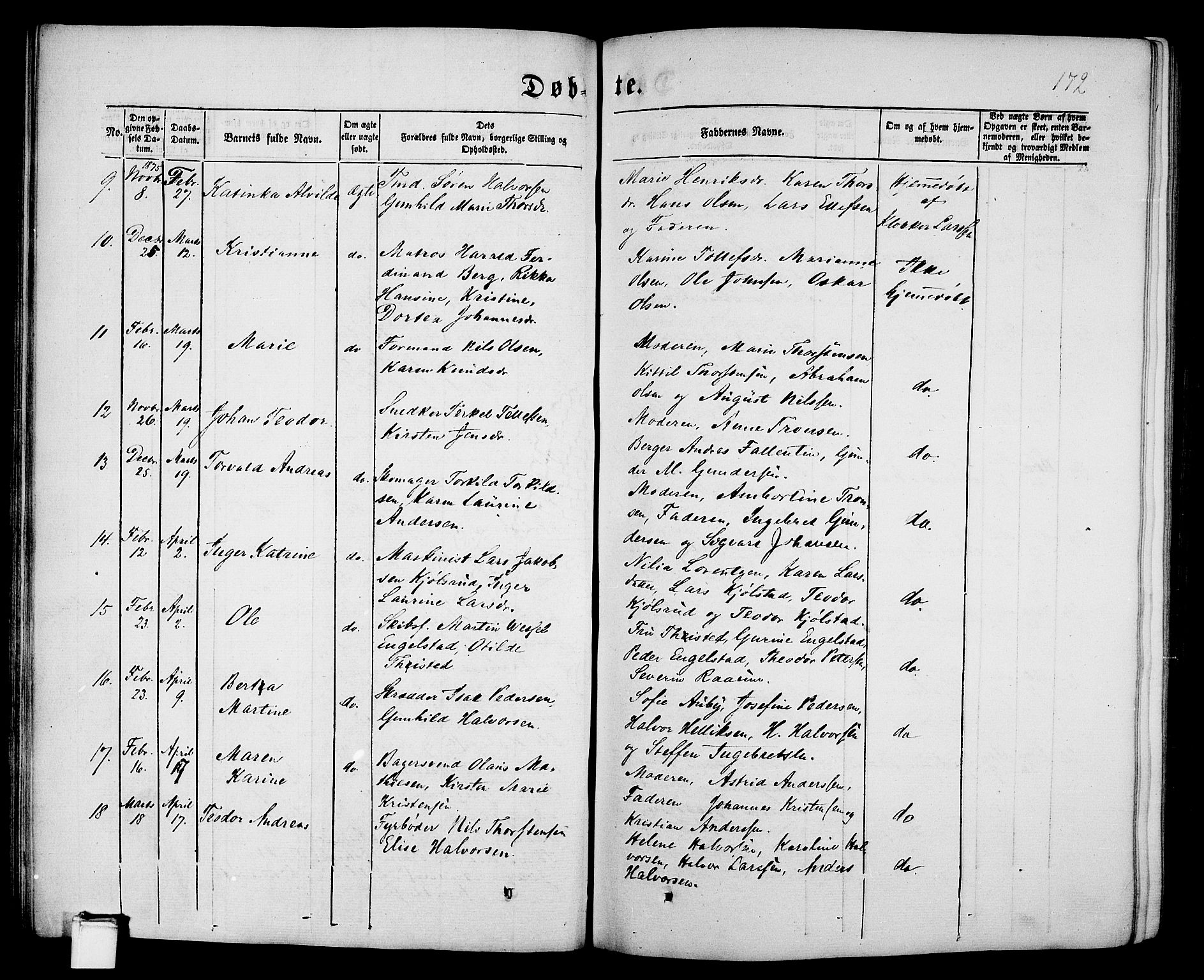 Porsgrunn kirkebøker , SAKO/A-104/G/Gb/L0004: Parish register (copy) no. II 4, 1853-1882, p. 172