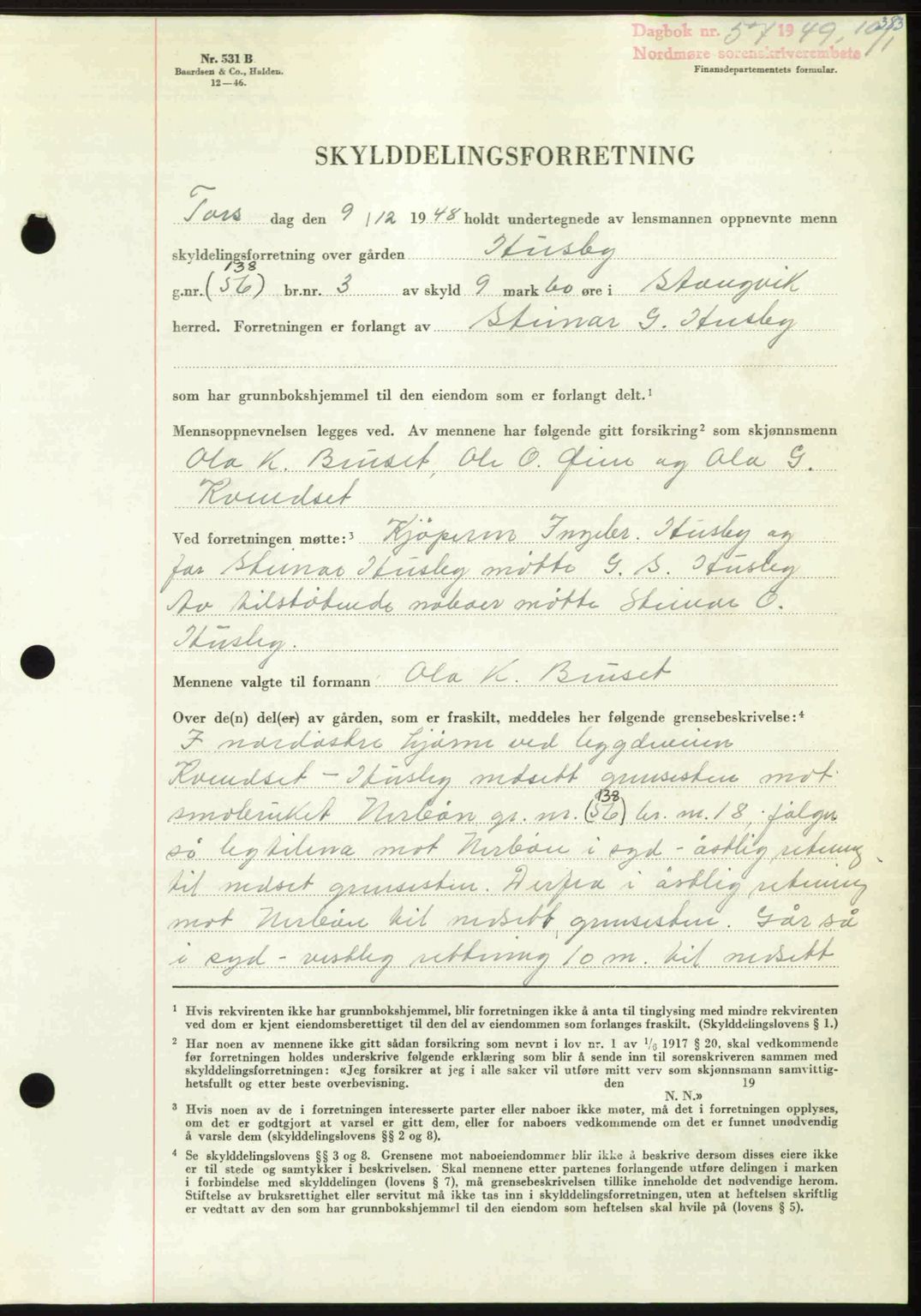 Nordmøre sorenskriveri, AV/SAT-A-4132/1/2/2Ca: Mortgage book no. A110, 1948-1949, Diary no: : 57/1949