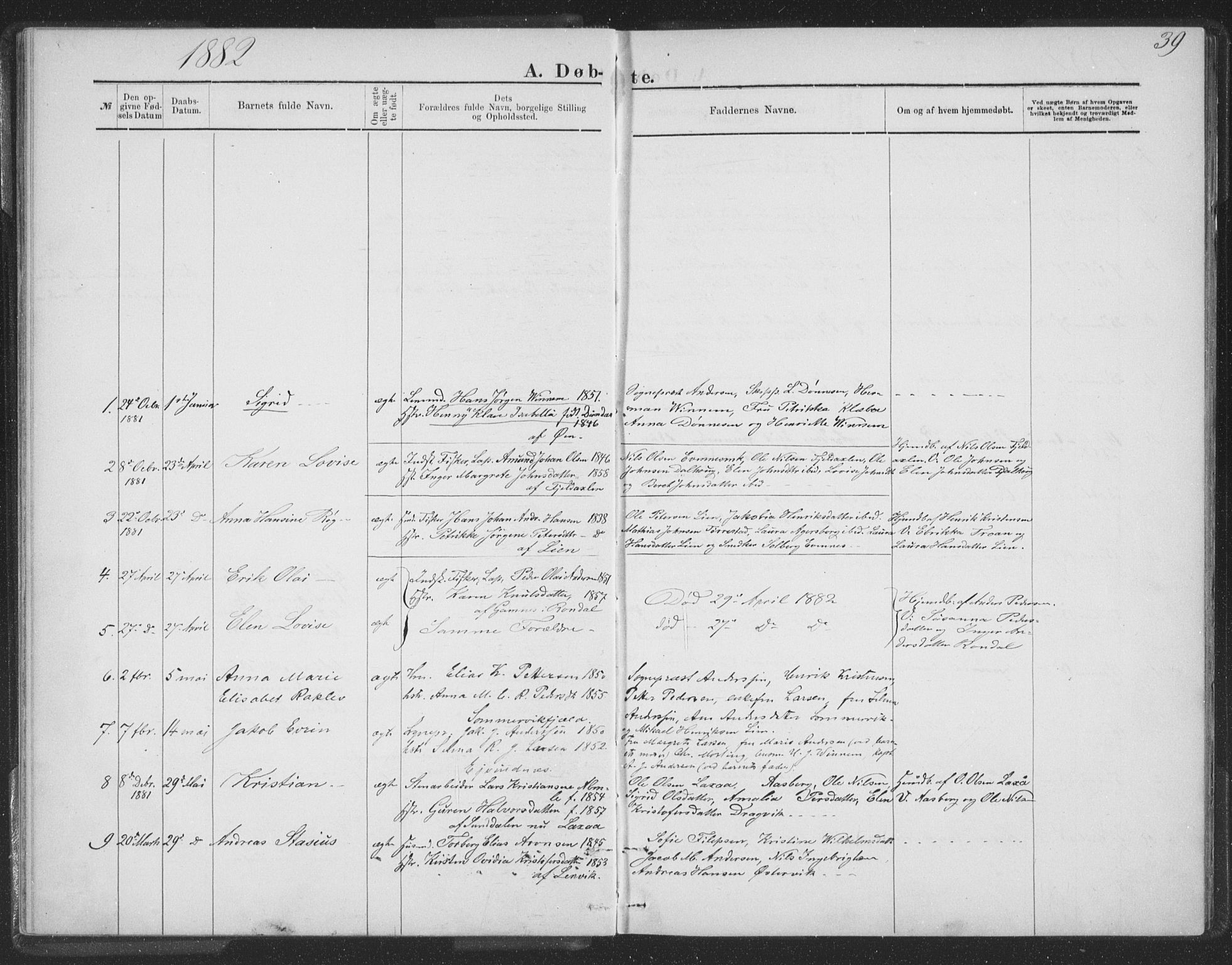 Ministerialprotokoller, klokkerbøker og fødselsregistre - Nordland, AV/SAT-A-1459/863/L0913: Parish register (copy) no. 863C03, 1877-1885, p. 39