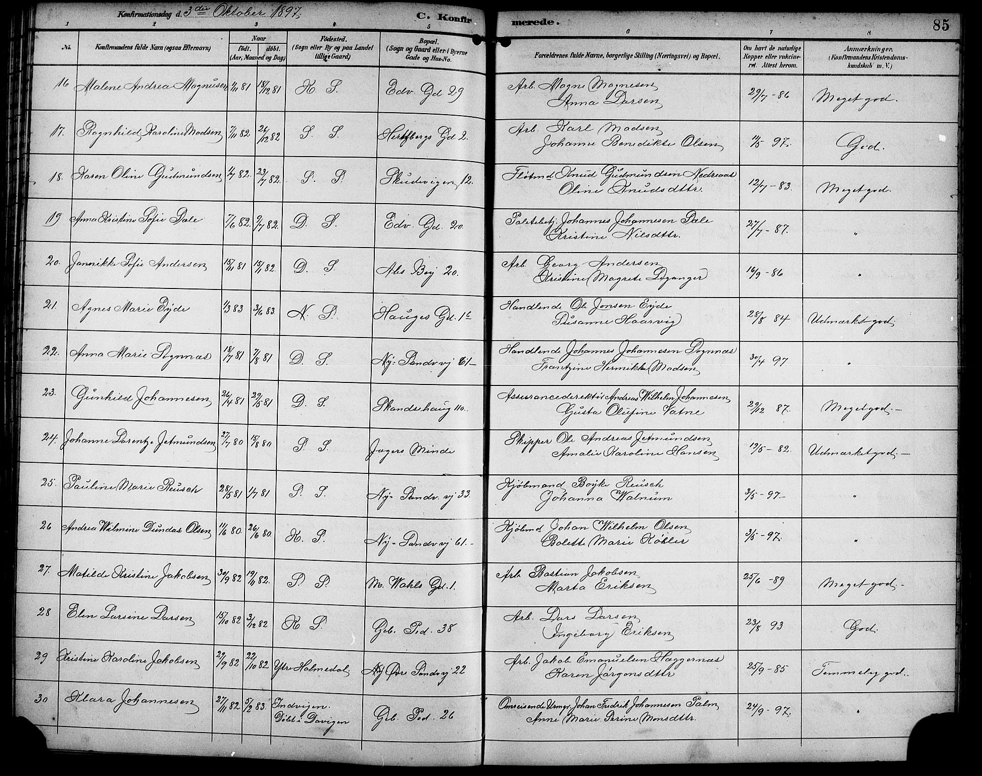 Sandviken Sokneprestembete, AV/SAB-A-77601/H/Hb/L0003: Parish register (copy) no. A 4, 1892-1901, p. 85