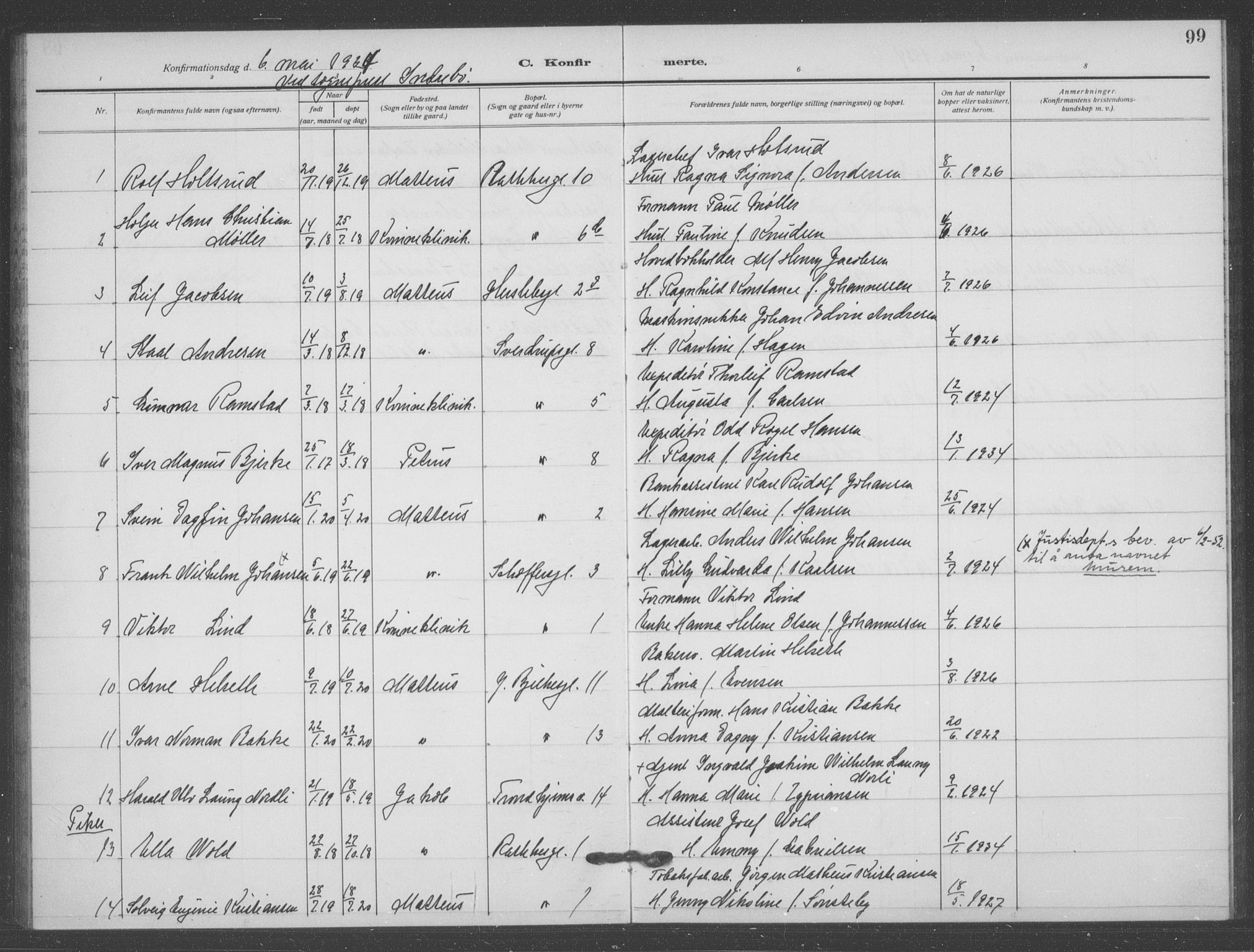 Matteus prestekontor Kirkebøker, SAO/A-10870/F/Fa/L0002: Parish register (official) no. 2, 1917-1938, p. 99