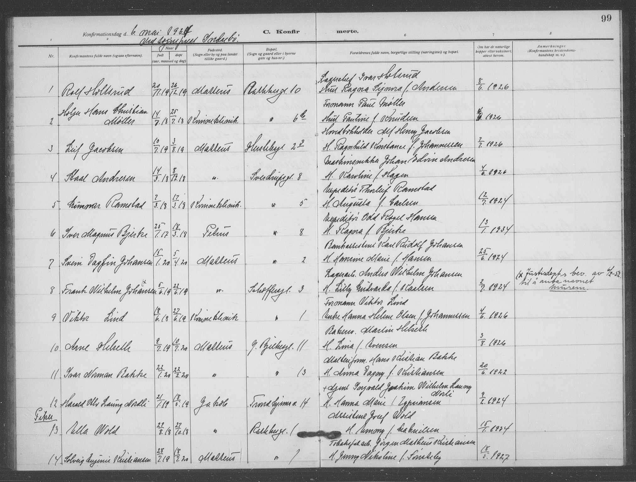 Matteus prestekontor Kirkebøker, AV/SAO-A-10870/F/Fa/L0002: Parish register (official) no. 2, 1917-1938, p. 99