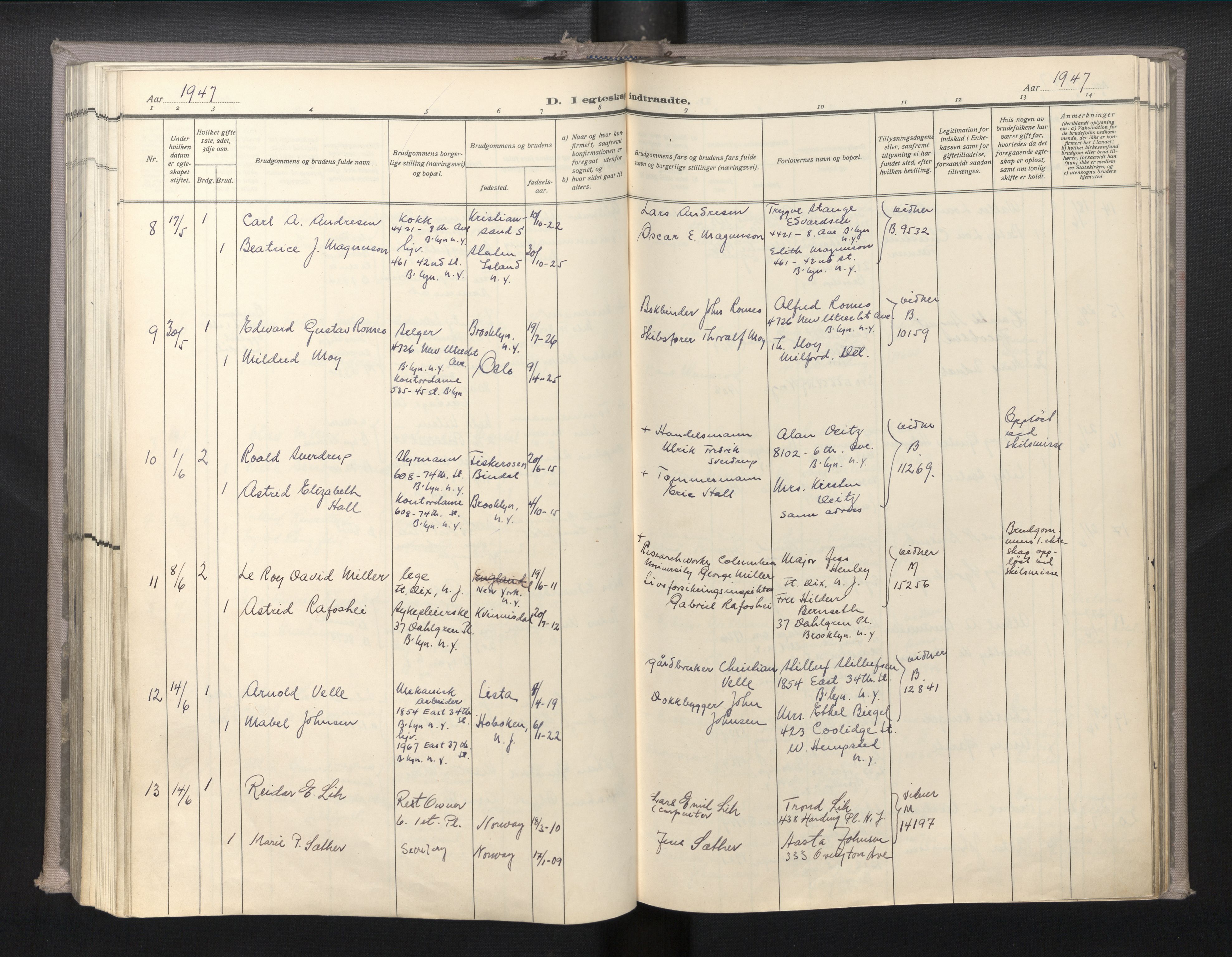 Den norske sjømannsmisjon i utlandet/New York, AV/SAB-SAB/PA-0110/H/Ha/L0010: Parish register (official) no. A 10, 1946-1960