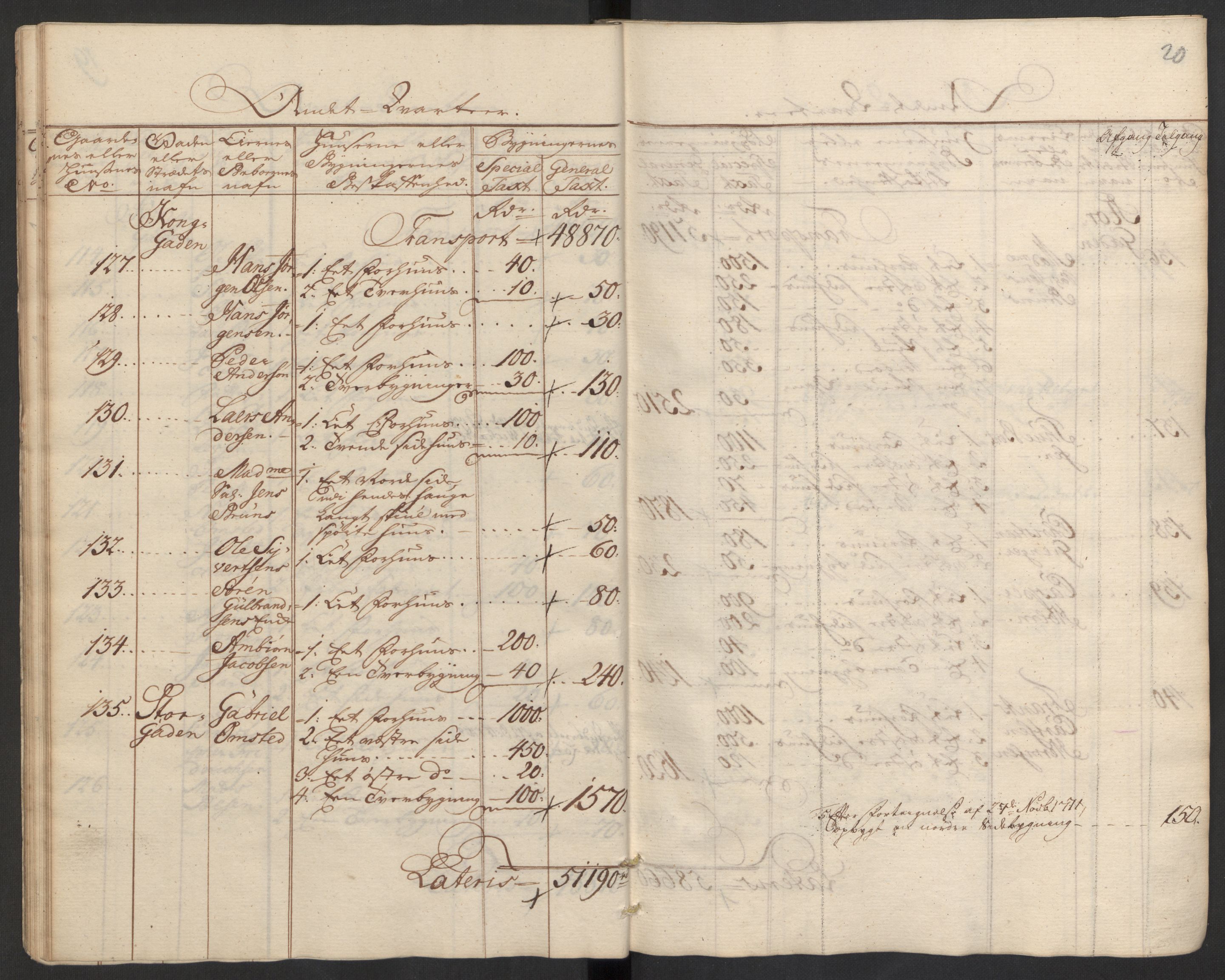 Kommersekollegiet, Brannforsikringskontoret 1767-1814, RA/EA-5458/F/Fa/L0008/0002: Bragernes / Branntakstprotokoll, 1767, p. 20